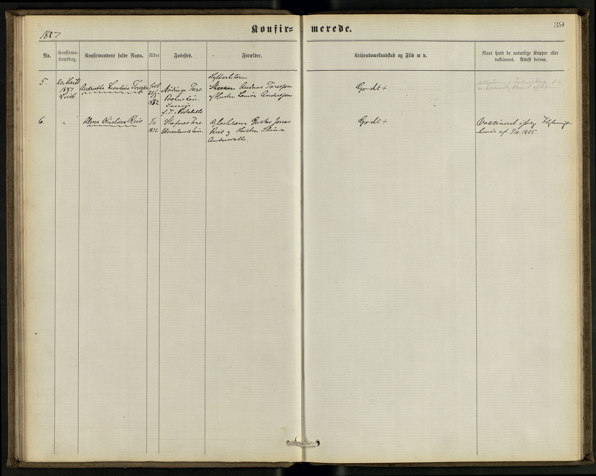 Den norske sjømannsmisjon i utlandet/Skotske havner (Leith, Glasgow), SAB/SAB/PA-0100/H/Ha/Haa/L0002: Parish register (official) no. A 2, 1877-1887, p. 38b-39a