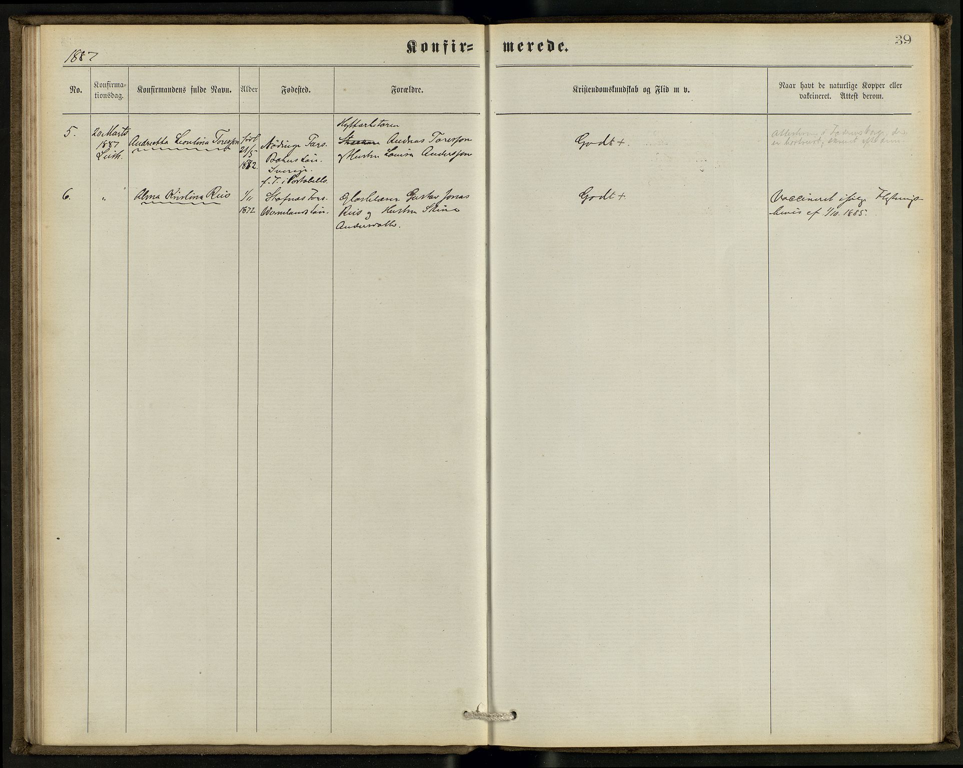 Den norske sjømannsmisjon i utlandet/Skotske havner (Leith, Glasgow), AV/SAB-SAB/PA-0100/H/Ha/Haa/L0002: Parish register (official) no. A 2, 1877-1887, p. 38b-39a