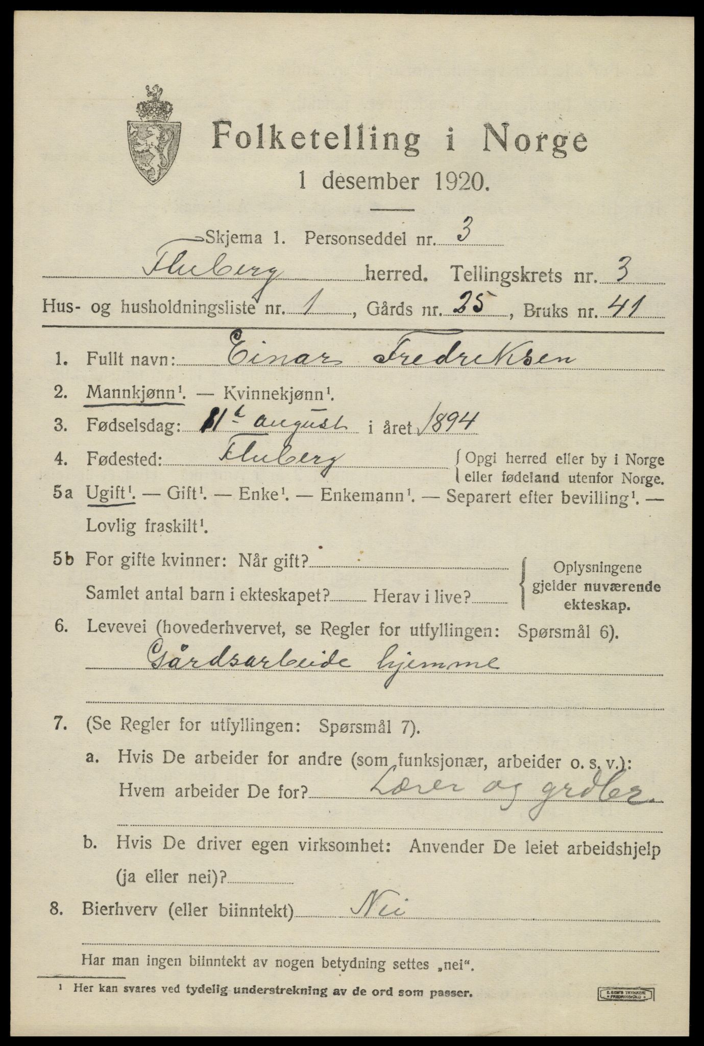 SAH, 1920 census for Fluberg, 1920, p. 2796