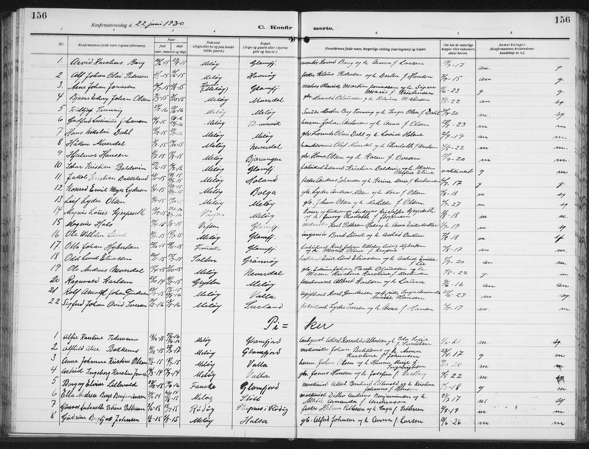 Ministerialprotokoller, klokkerbøker og fødselsregistre - Nordland, SAT/A-1459/843/L0640: Parish register (copy) no. 843C09, 1925-1941, p. 156