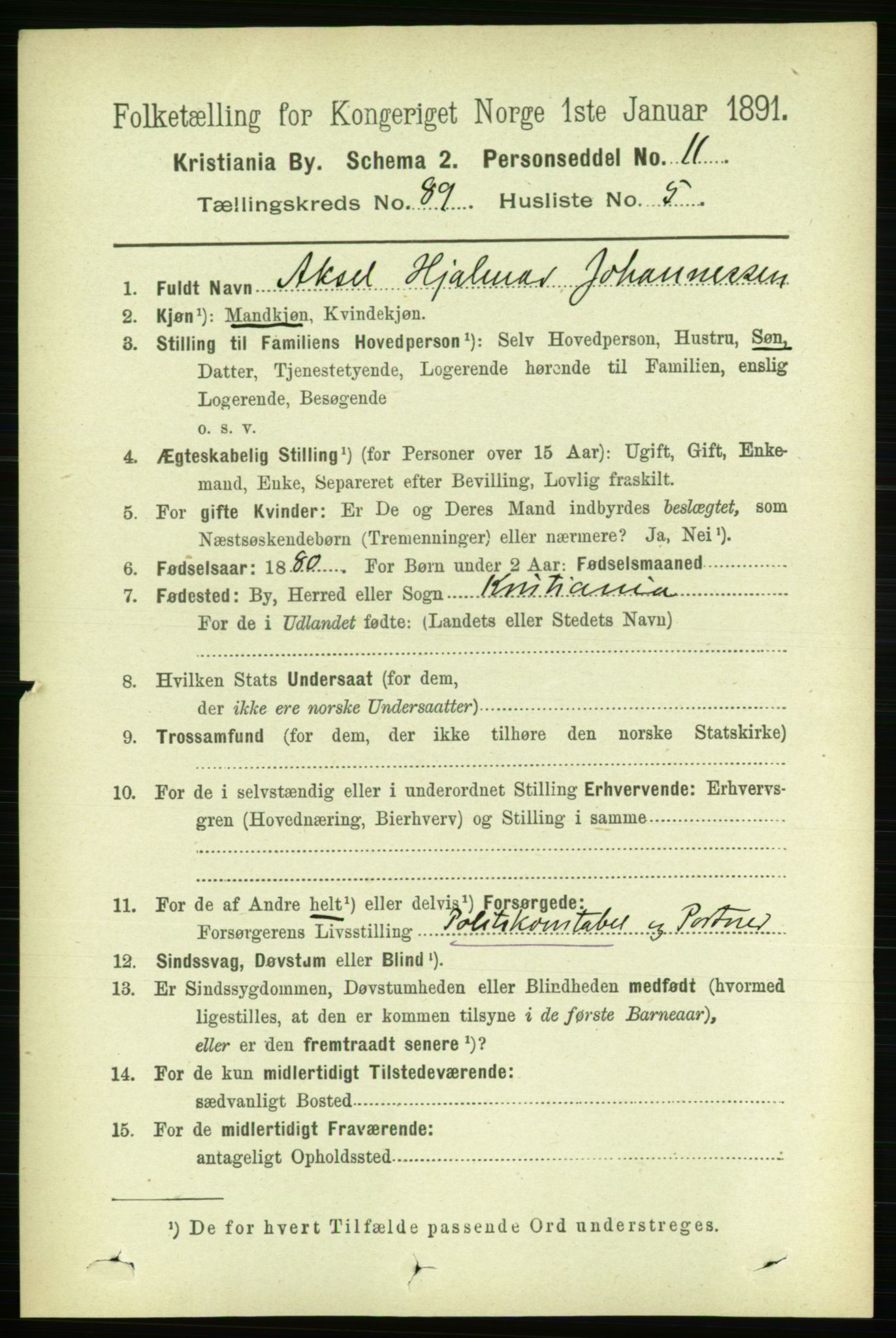 RA, 1891 census for 0301 Kristiania, 1891, p. 44111