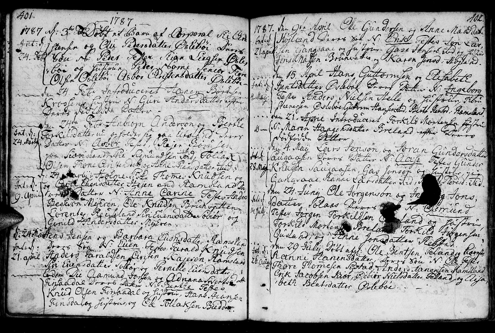 Holum sokneprestkontor, SAK/1111-0022/F/Fa/Fac/L0001: Parish register (official) no. A 1, 1773-1820, p. 401-402