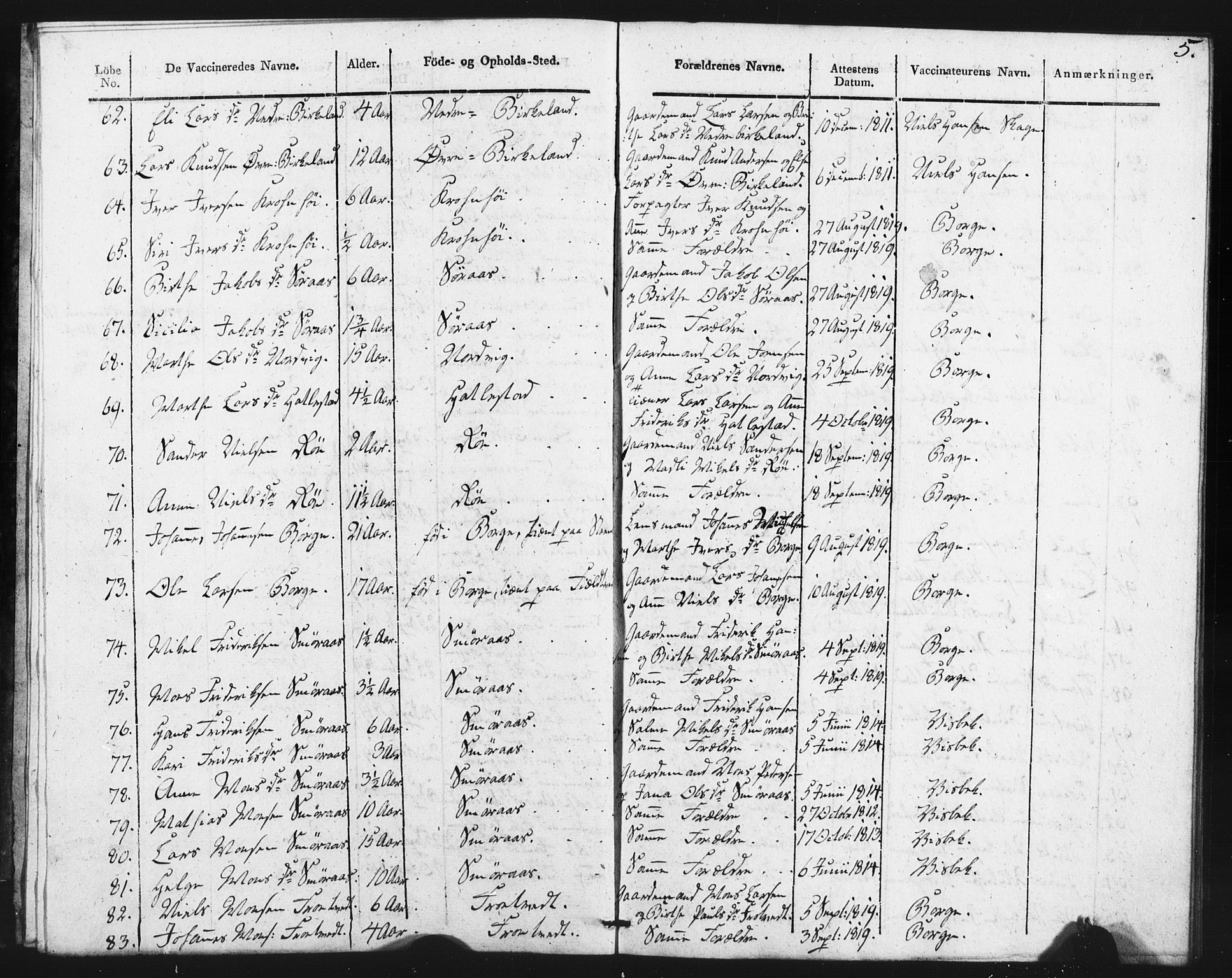 Fana Sokneprestembete, AV/SAB-A-75101/H/Haa/Haaa/L0013: Parish register (official) no. A 13, 1819-1833, p. 5