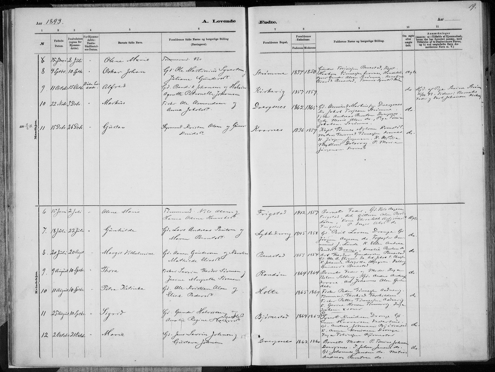 Oddernes sokneprestkontor, SAK/1111-0033/F/Fa/Fab/L0002: Parish register (official) no. A 2, 1884-1903, p. 19