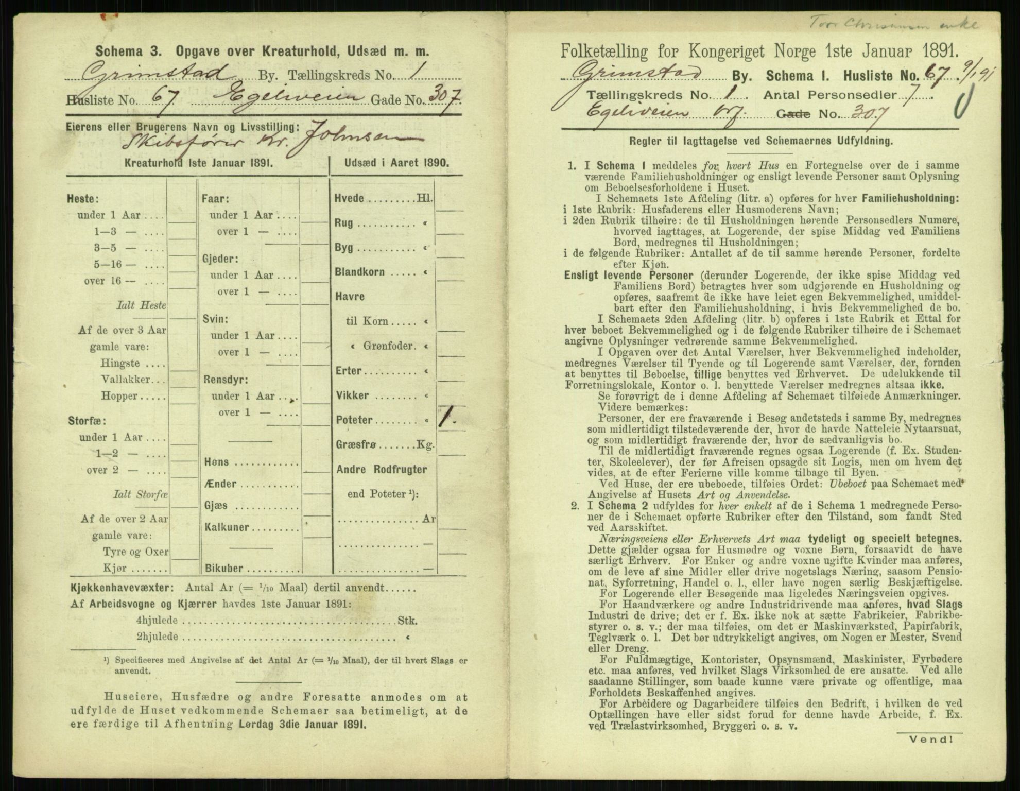 RA, 1891 census for 0904 Grimstad, 1891, p. 152