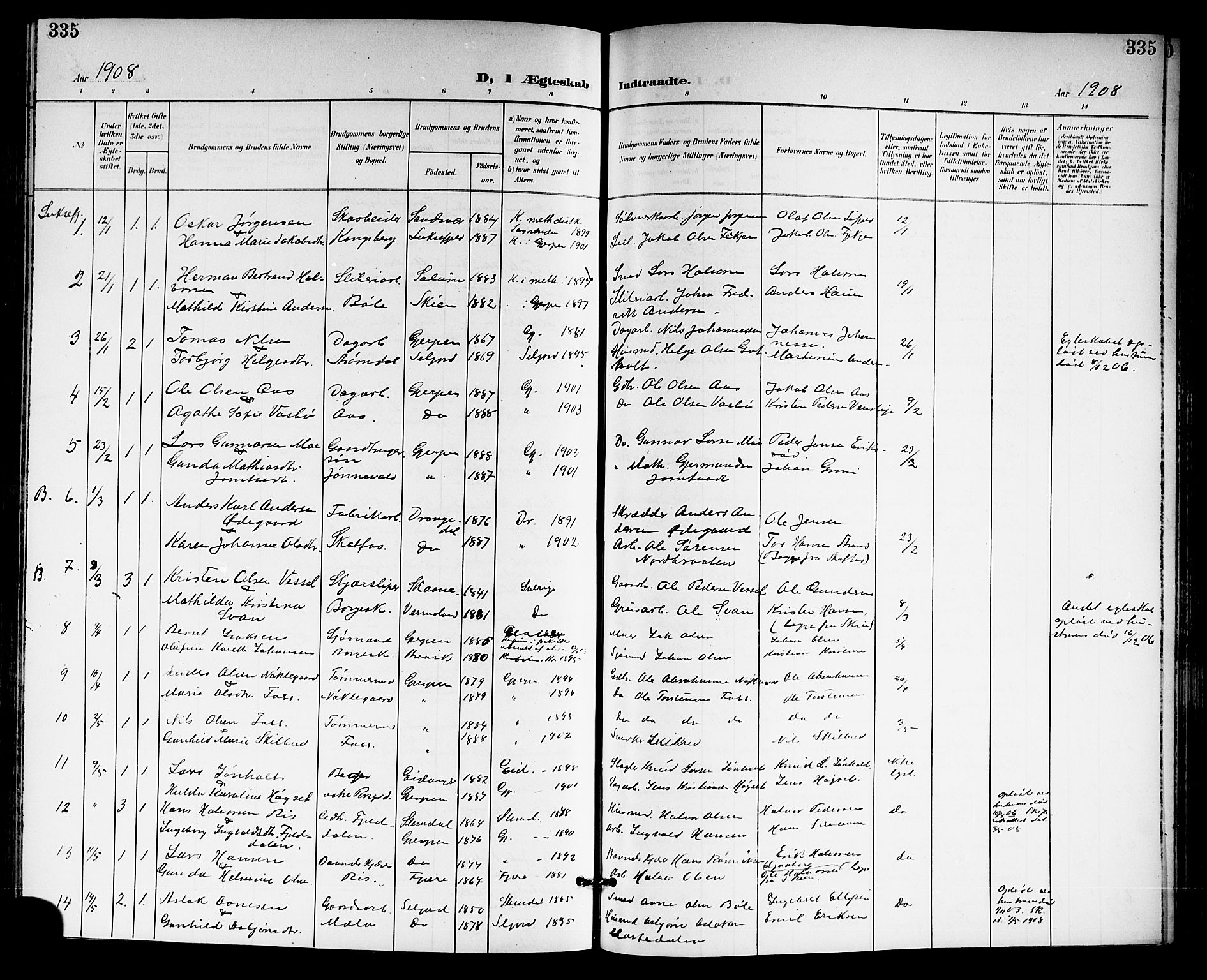 Gjerpen kirkebøker, SAKO/A-265/G/Ga/L0003: Parish register (copy) no. I 3, 1901-1919, p. 335