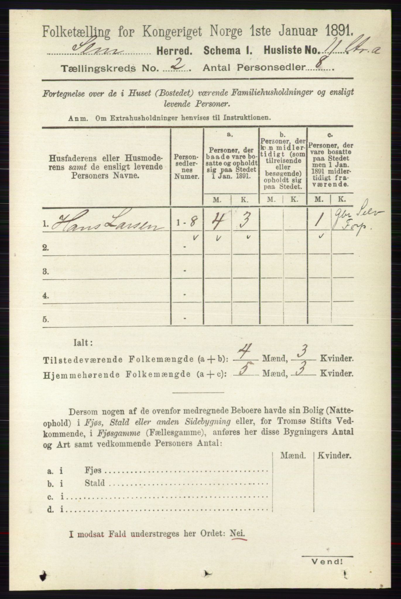 RA, 1891 census for 0721 Sem, 1891, p. 598