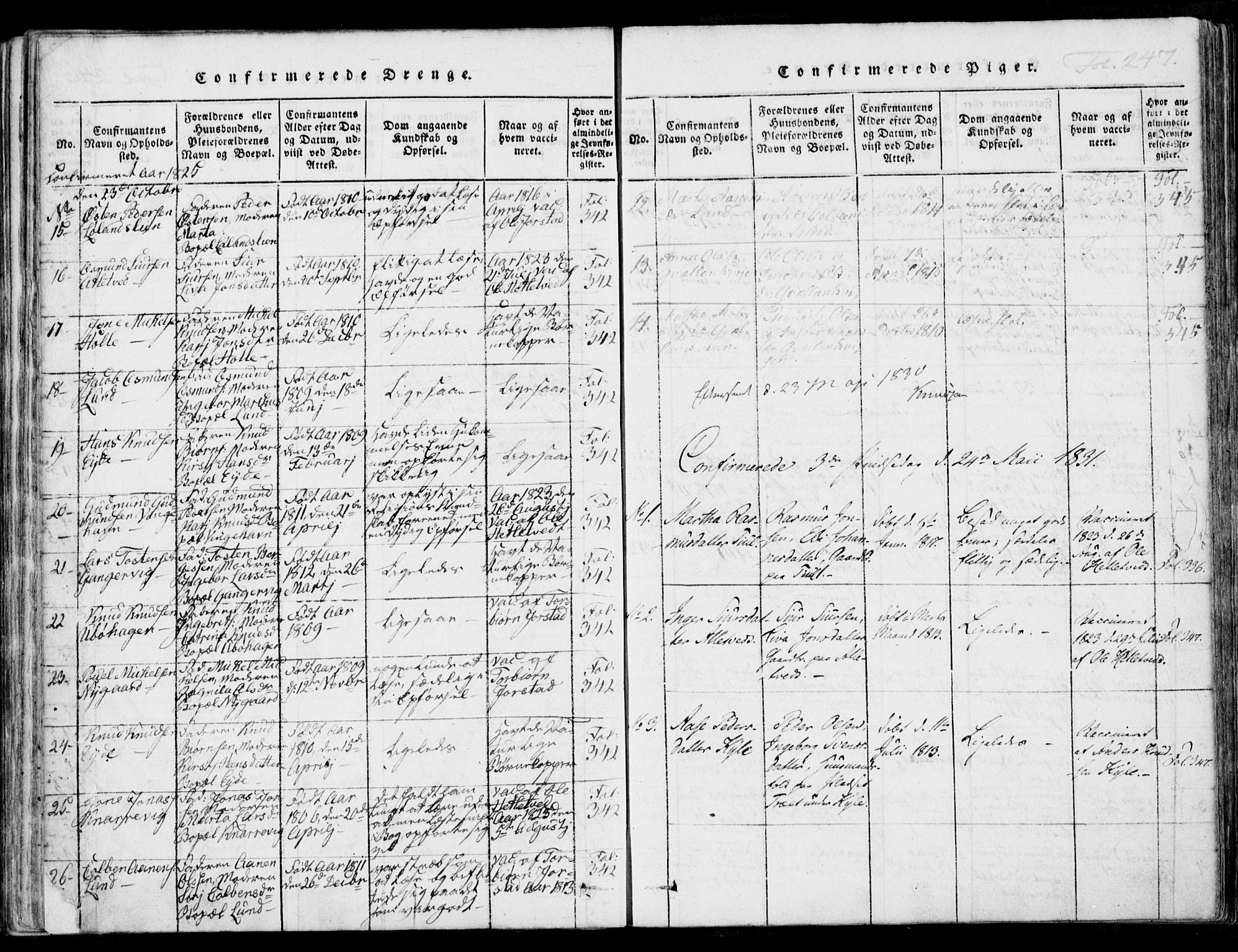 Nedstrand sokneprestkontor, AV/SAST-A-101841/01/IV: Parish register (official) no. A 7, 1816-1870, p. 247