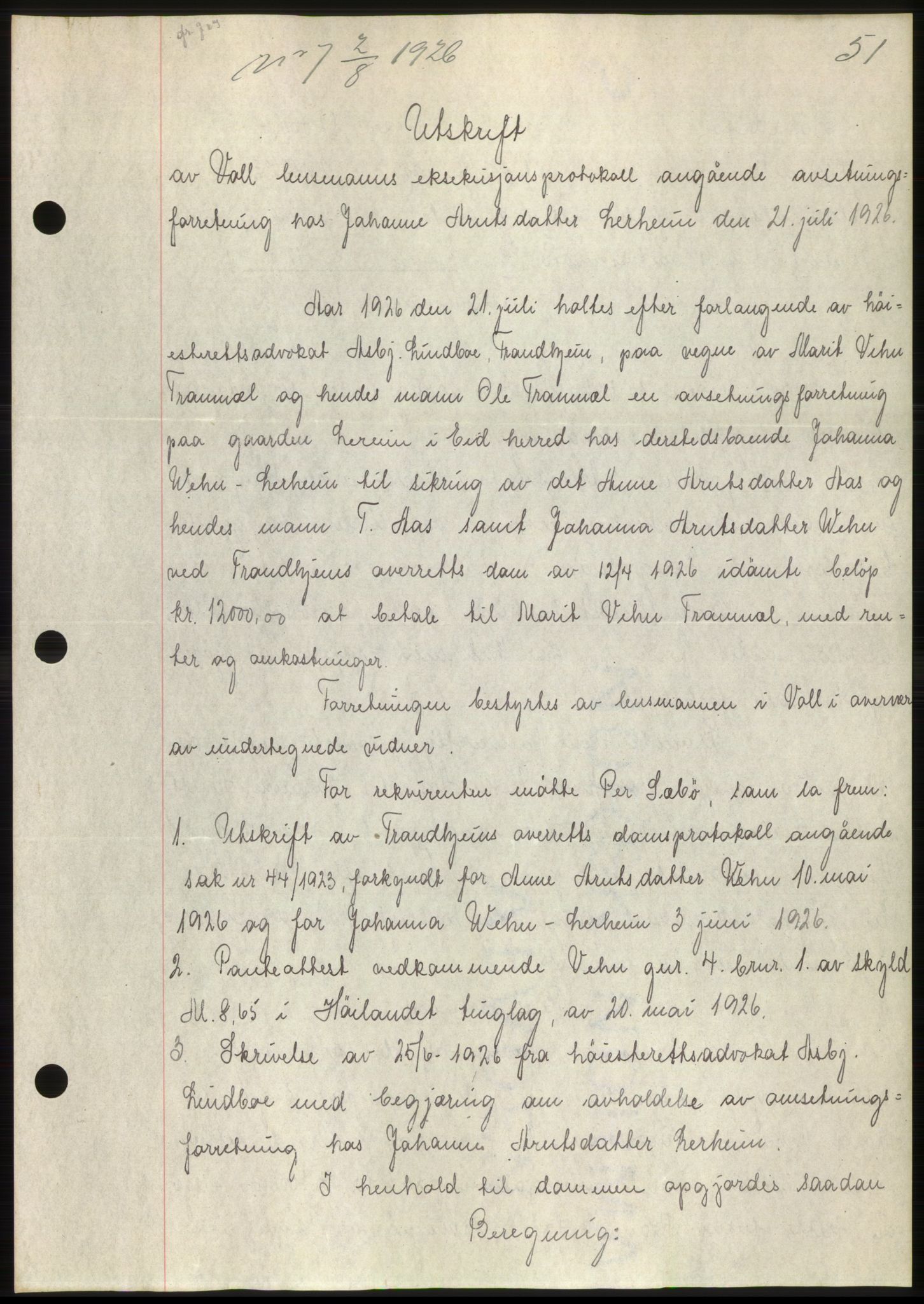 Romsdal sorenskriveri, AV/SAT-A-4149/1/2/2C/L0051: Mortgage book no. 45, 1926-1927, Deed date: 02.08.1926