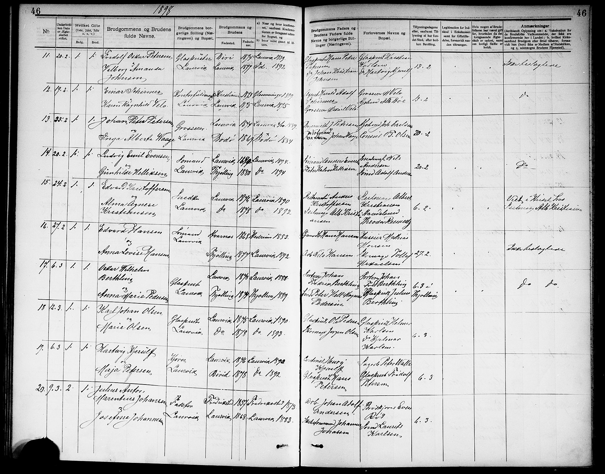 Larvik kirkebøker, SAKO/A-352/G/Ga/L0006: Parish register (copy) no. I 6, 1888-1917, p. 46