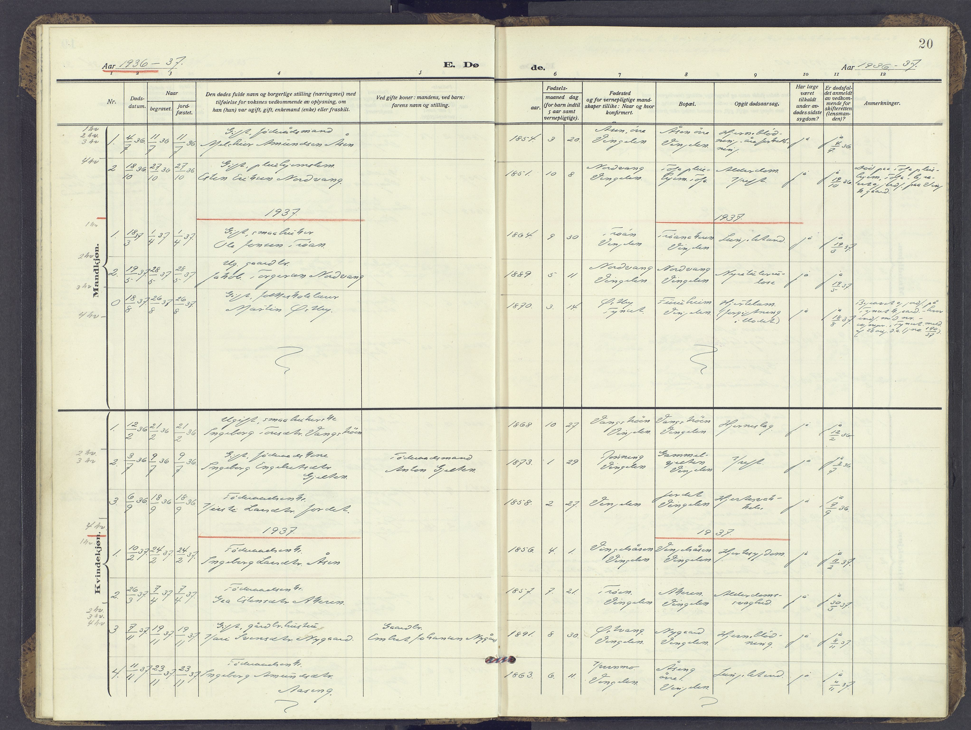 Tolga prestekontor, AV/SAH-PREST-062/K/L0017: Parish register (official) no. 17, 1909-1979, p. 20