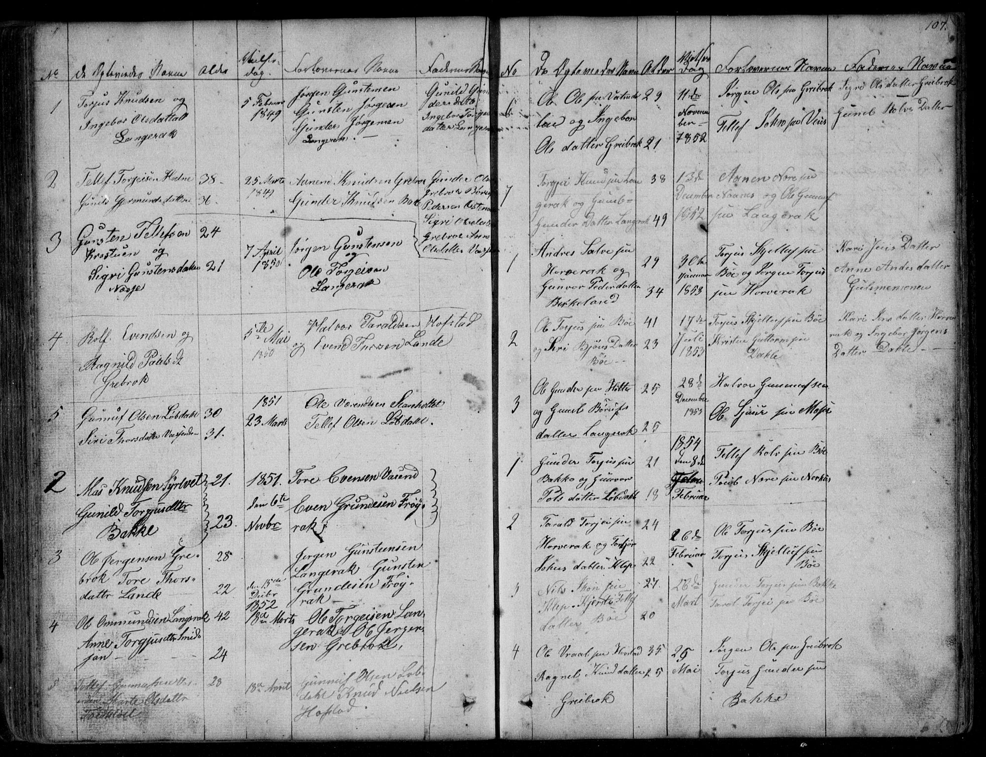 Bygland sokneprestkontor, SAK/1111-0006/F/Fb/Fbd/L0001: Parish register (copy) no. B 1, 1848-1895, p. 107