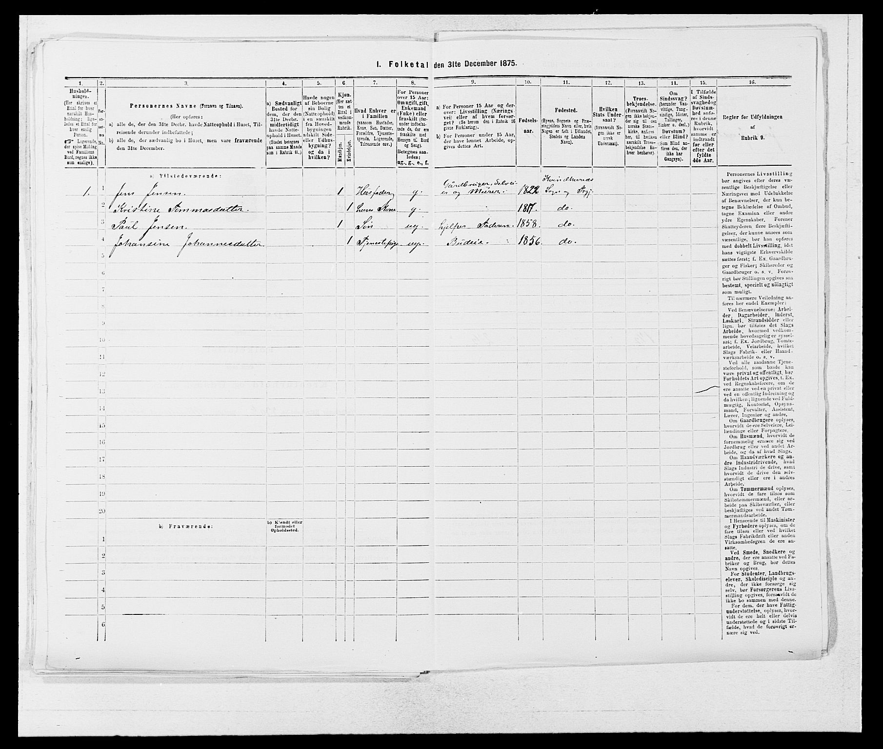 SAB, 1875 census for 1224P Kvinnherad, 1875, p. 1196