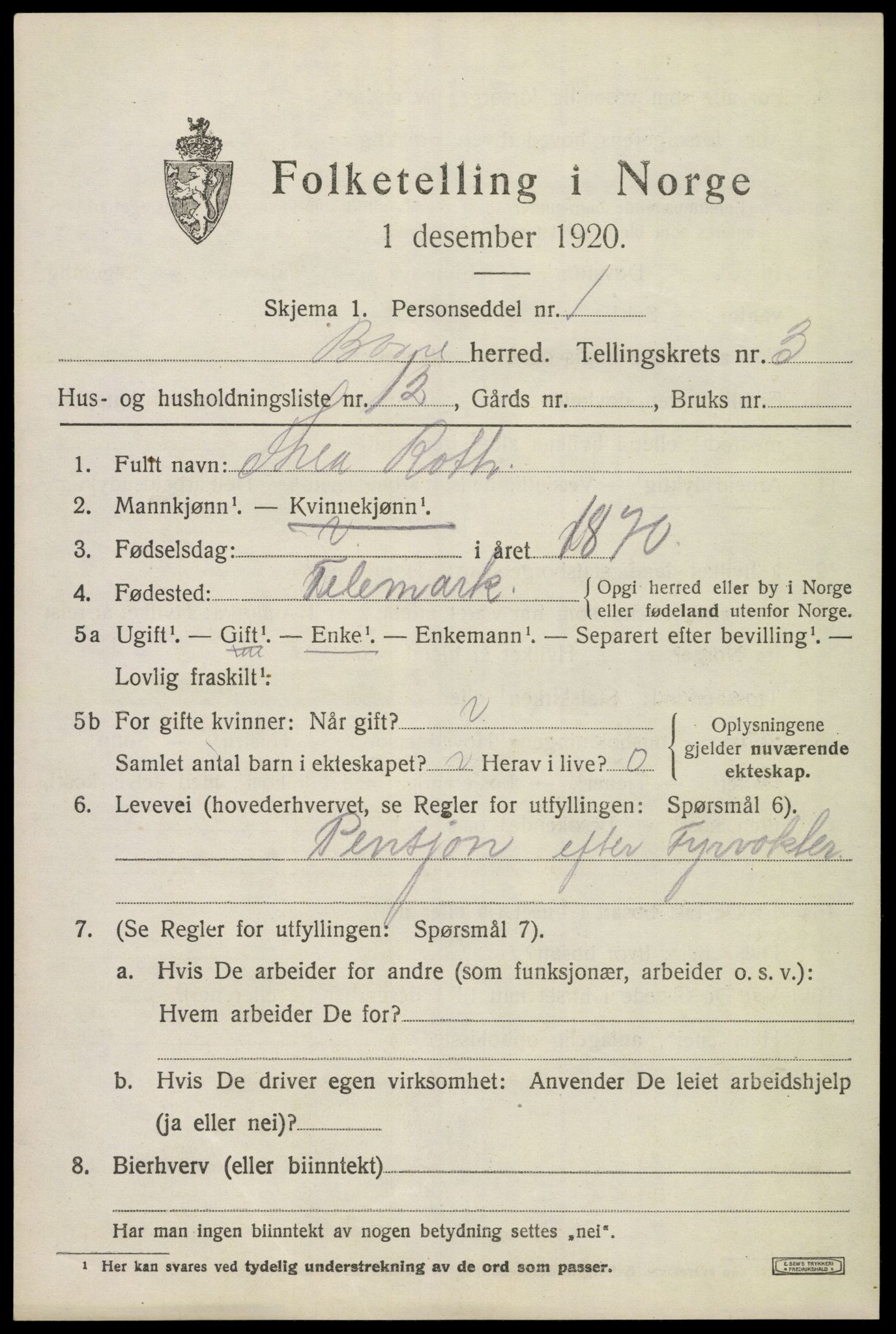 SAKO, 1920 census for Borre, 1920, p. 6188
