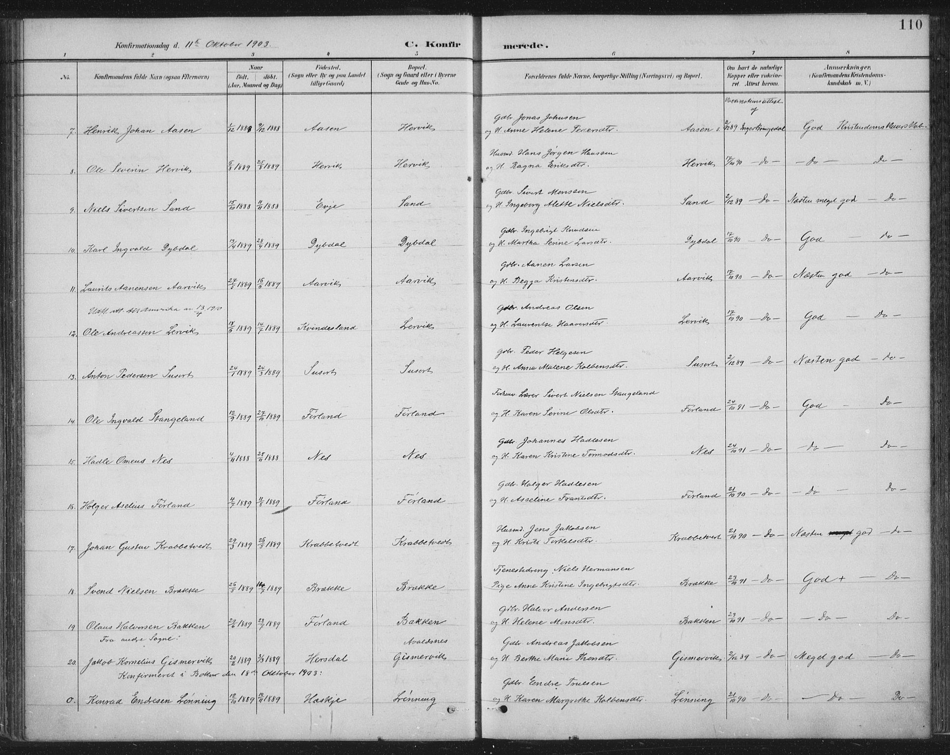 Tysvær sokneprestkontor, AV/SAST-A -101864/H/Ha/Haa/L0008: Parish register (official) no. A 8, 1897-1918, p. 110