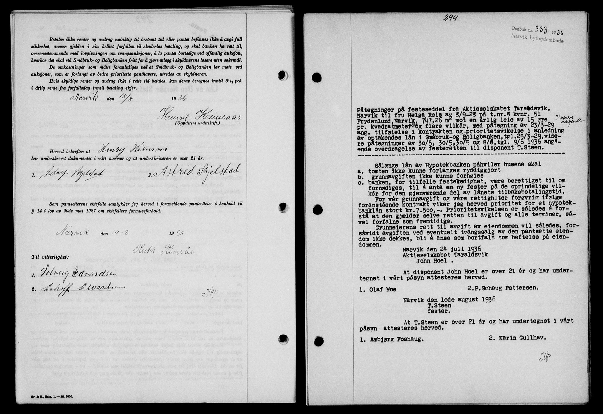 Narvik sorenskriveri, SAT/A-0002/1/2/2C/2Ca/L0011: Mortgage book no. 14, 1935-1937, Deed date: 15.08.1936