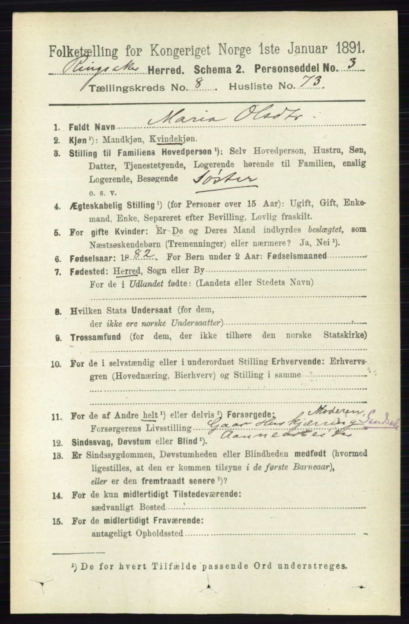 RA, 1891 census for 0412 Ringsaker, 1891, p. 4887