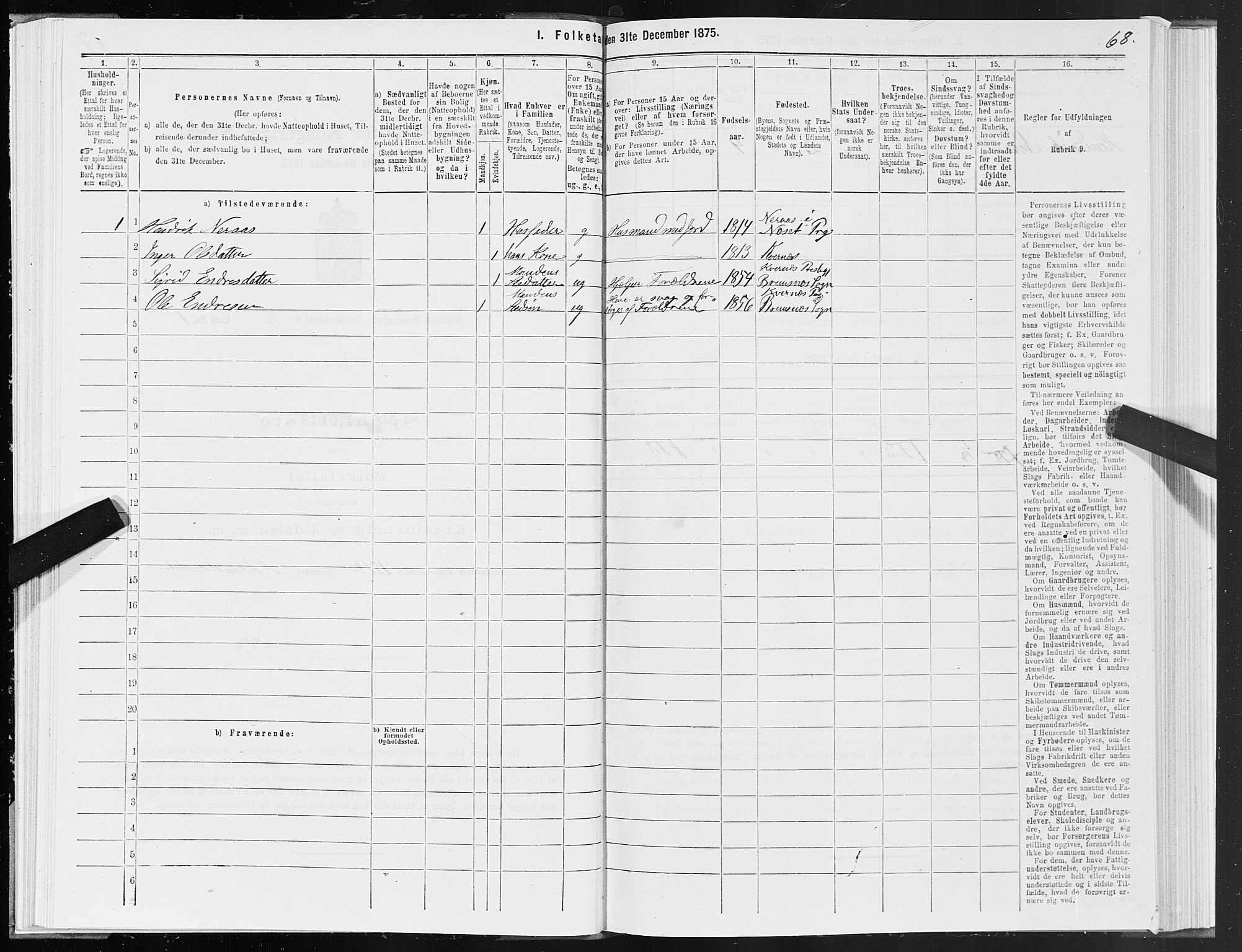 SAT, 1875 census for 1553P Kvernes, 1875, p. 6068