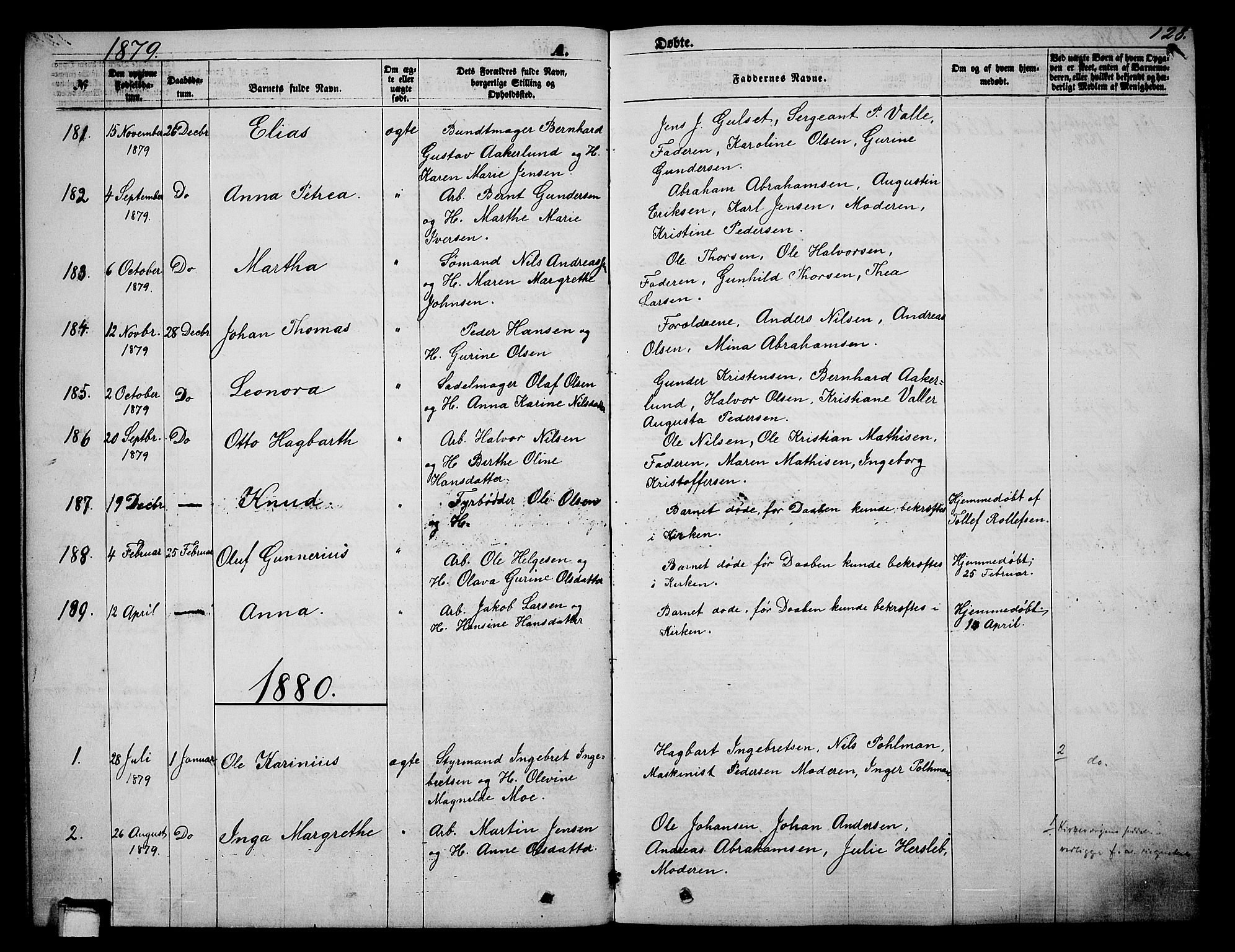 Skien kirkebøker, SAKO/A-302/G/Ga/L0005: Parish register (copy) no. 5, 1868-1880, p. 128