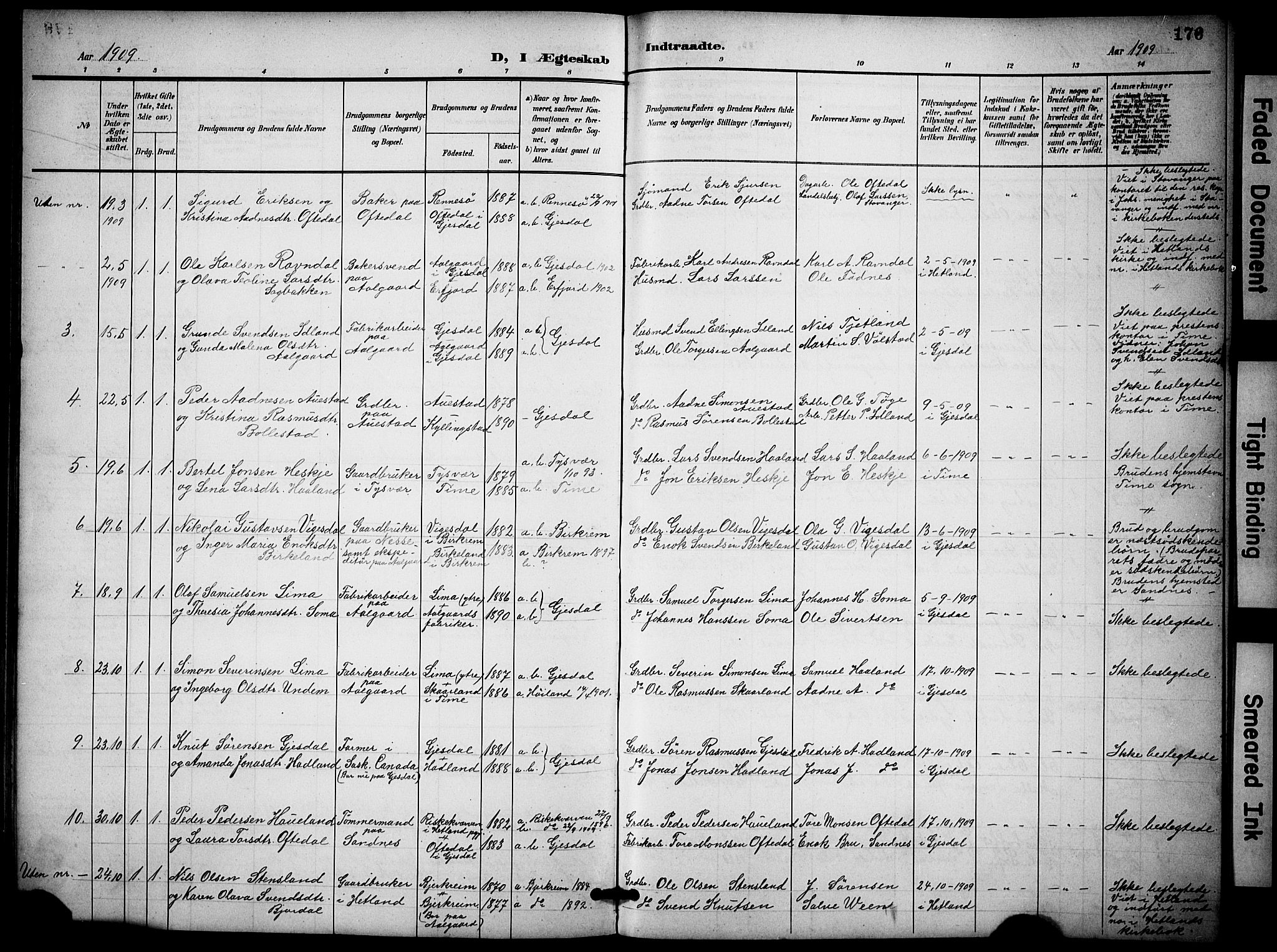 Lye sokneprestkontor, AV/SAST-A-101794/001/30BB/L0009: Parish register (copy) no. B 9, 1902-1923, p. 176