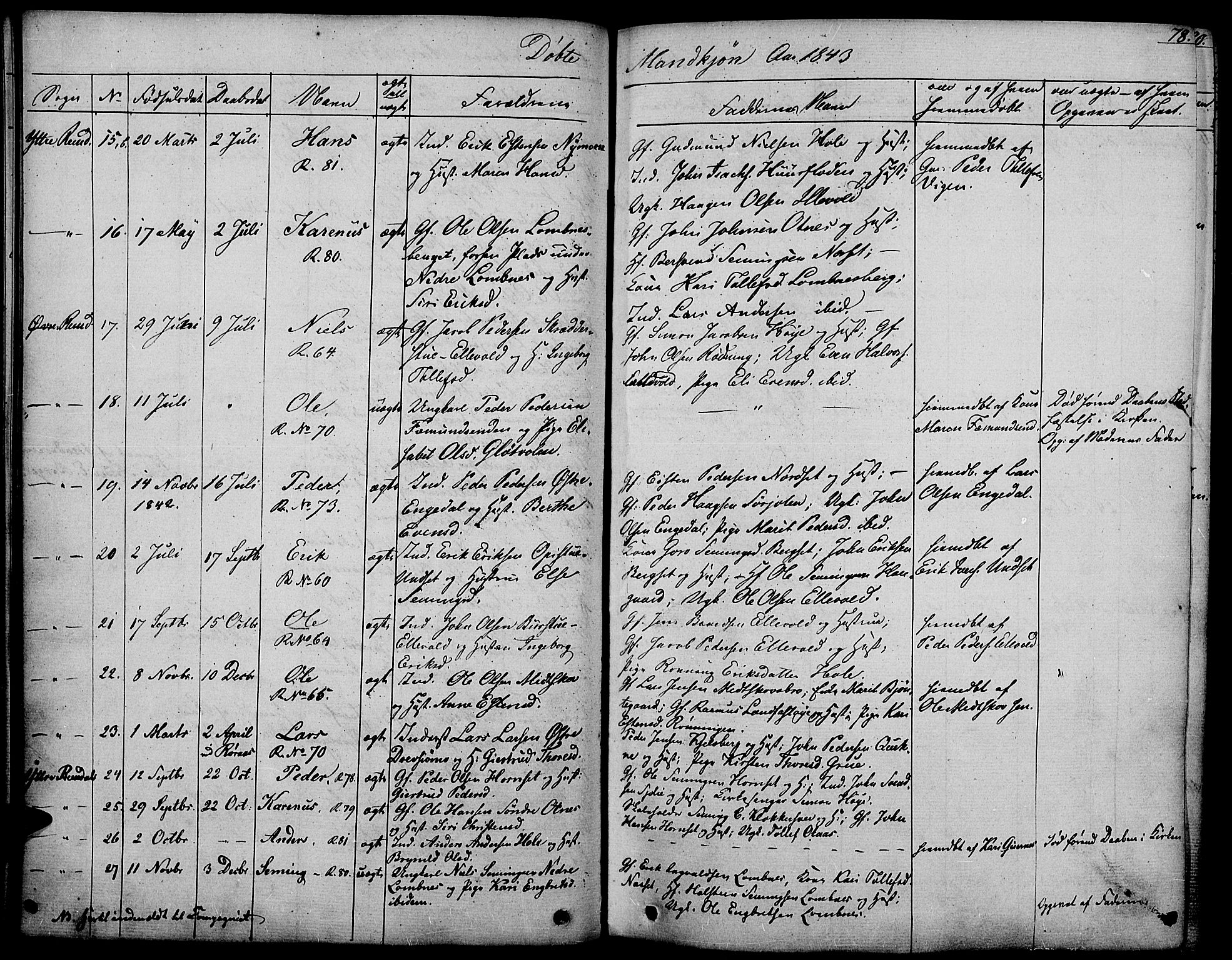 Rendalen prestekontor, AV/SAH-PREST-054/H/Ha/Haa/L0004: Parish register (official) no. 4, 1829-1852, p. 78