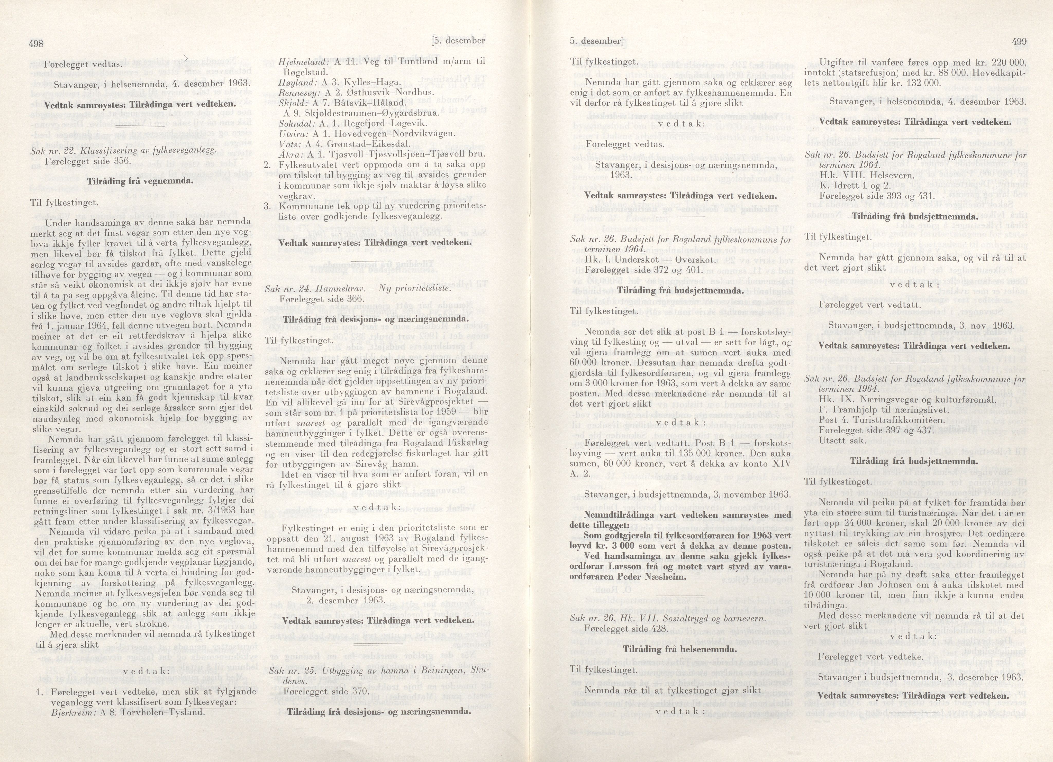 Rogaland fylkeskommune - Fylkesrådmannen , IKAR/A-900/A/Aa/Aaa/L0083: Møtebok , 1963, p. 498-499