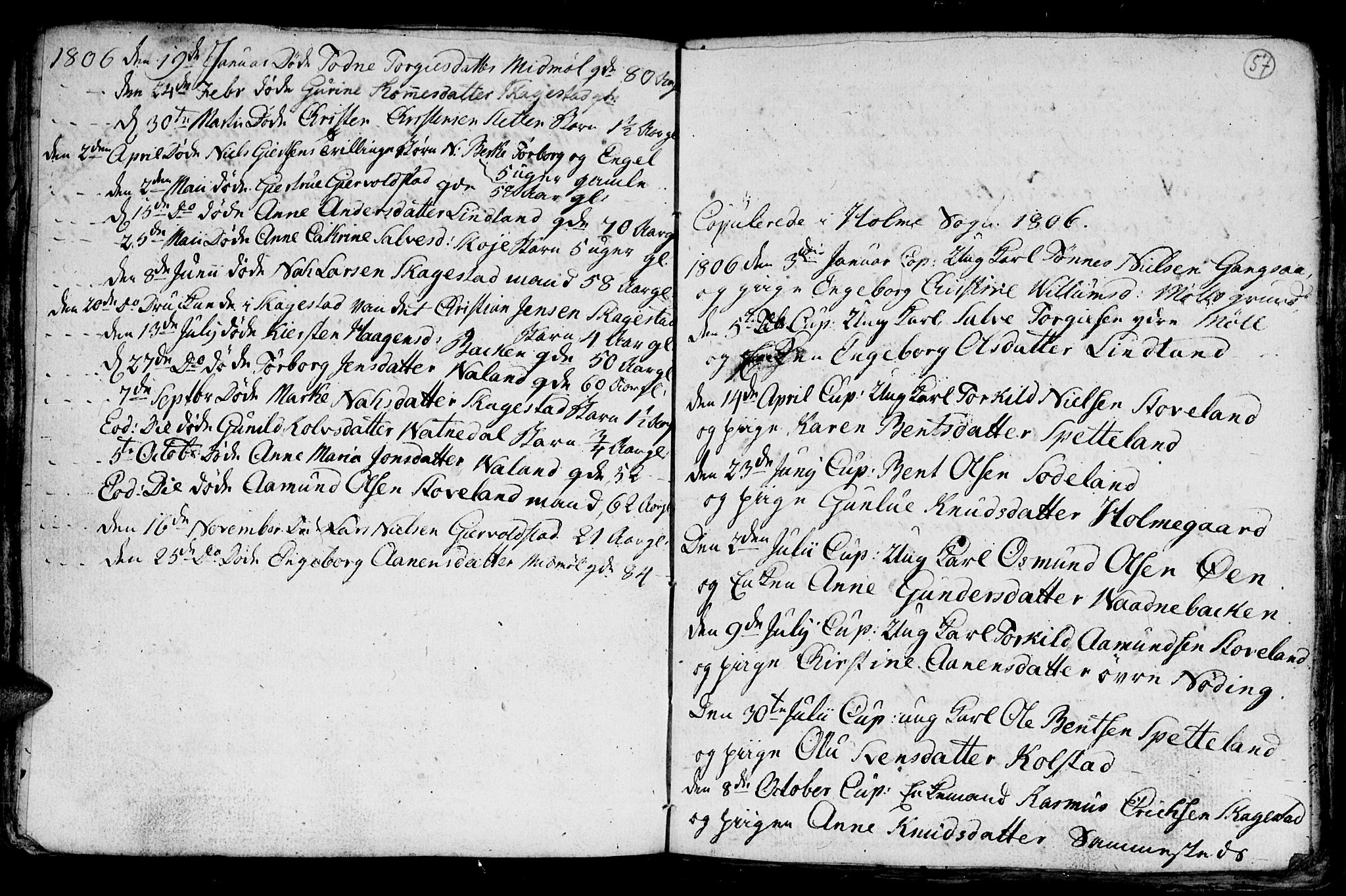 Holum sokneprestkontor, AV/SAK-1111-0022/F/Fb/Fba/L0001: Parish register (copy) no. B 1 /1, 1770-1820, p. 57