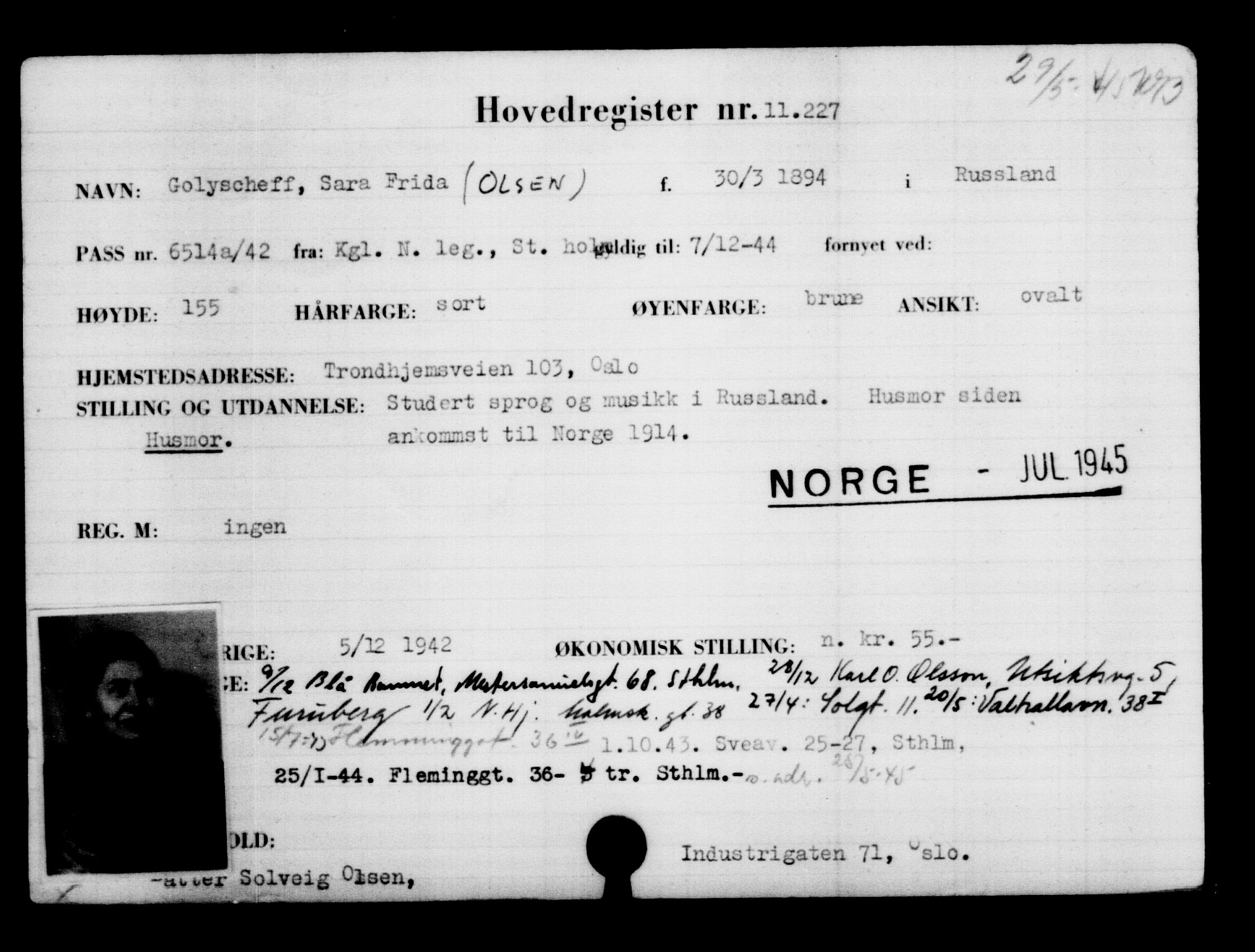Utenriksstasjonene, Legasjonen i Stockholm, Flyktningkontoret, AV/RA-S-6753/V/Va/L0006: Kjesäterkartoteket, flyktninger med registreringsnr. 9400-12711, 1940-1945, p. 2066