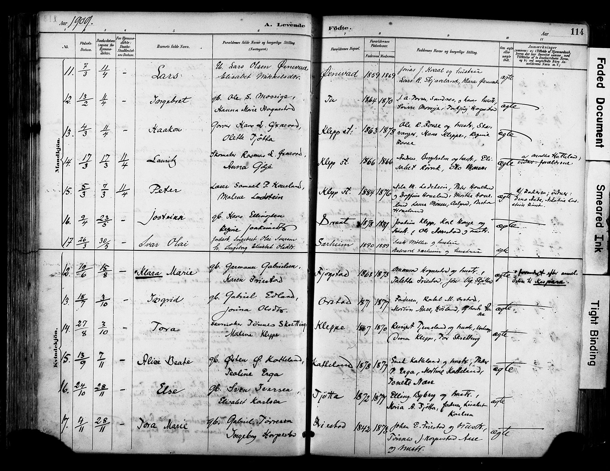 Klepp sokneprestkontor, AV/SAST-A-101803/001/3/30BA/L0009: Parish register (official) no. A 7, 1886-1915, p. 114