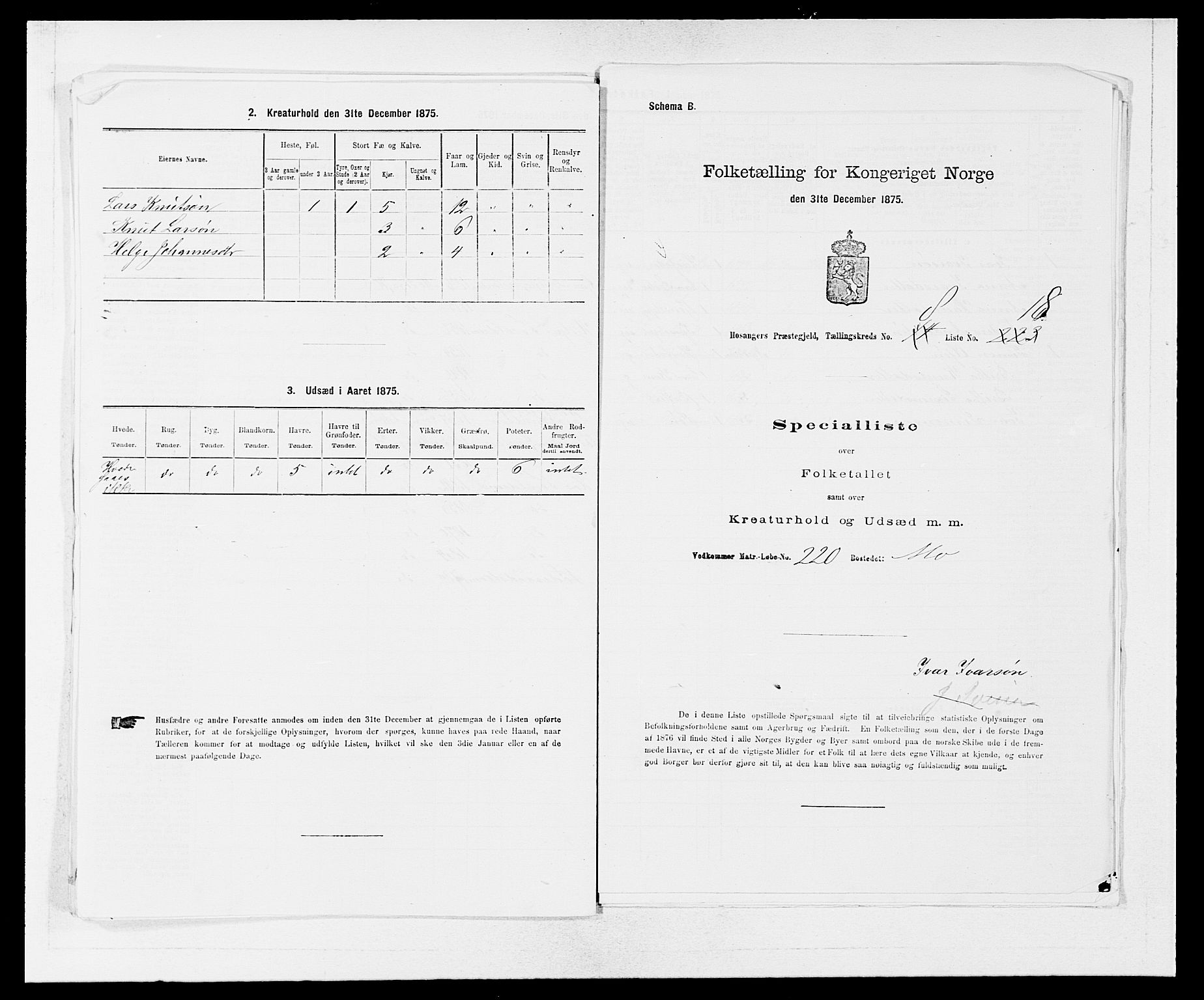 SAB, 1875 census for 1253P Hosanger, 1875, p. 649