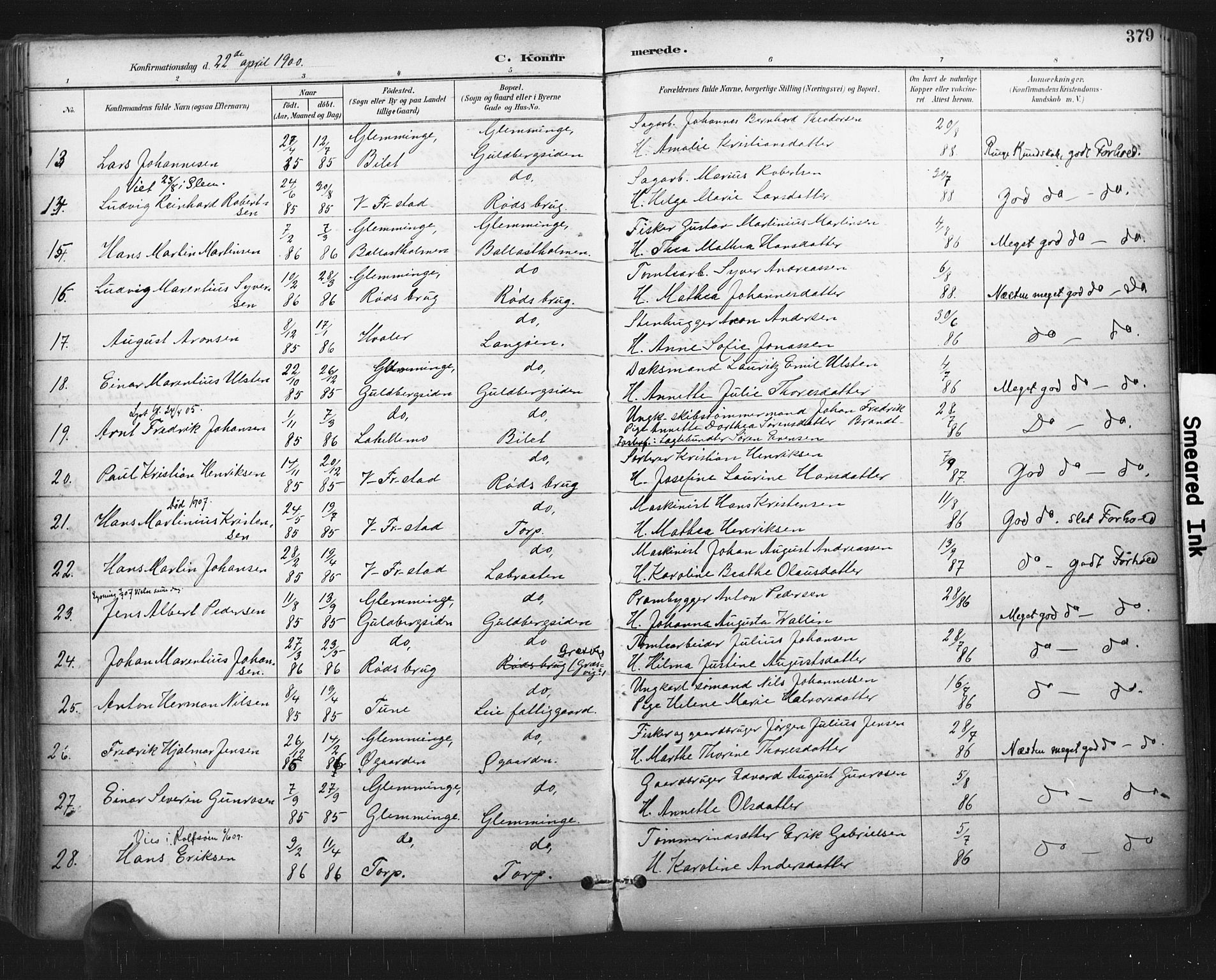 Glemmen prestekontor Kirkebøker, SAO/A-10908/F/Fa/L0013: Parish register (official) no. 13, 1892-1907, p. 379