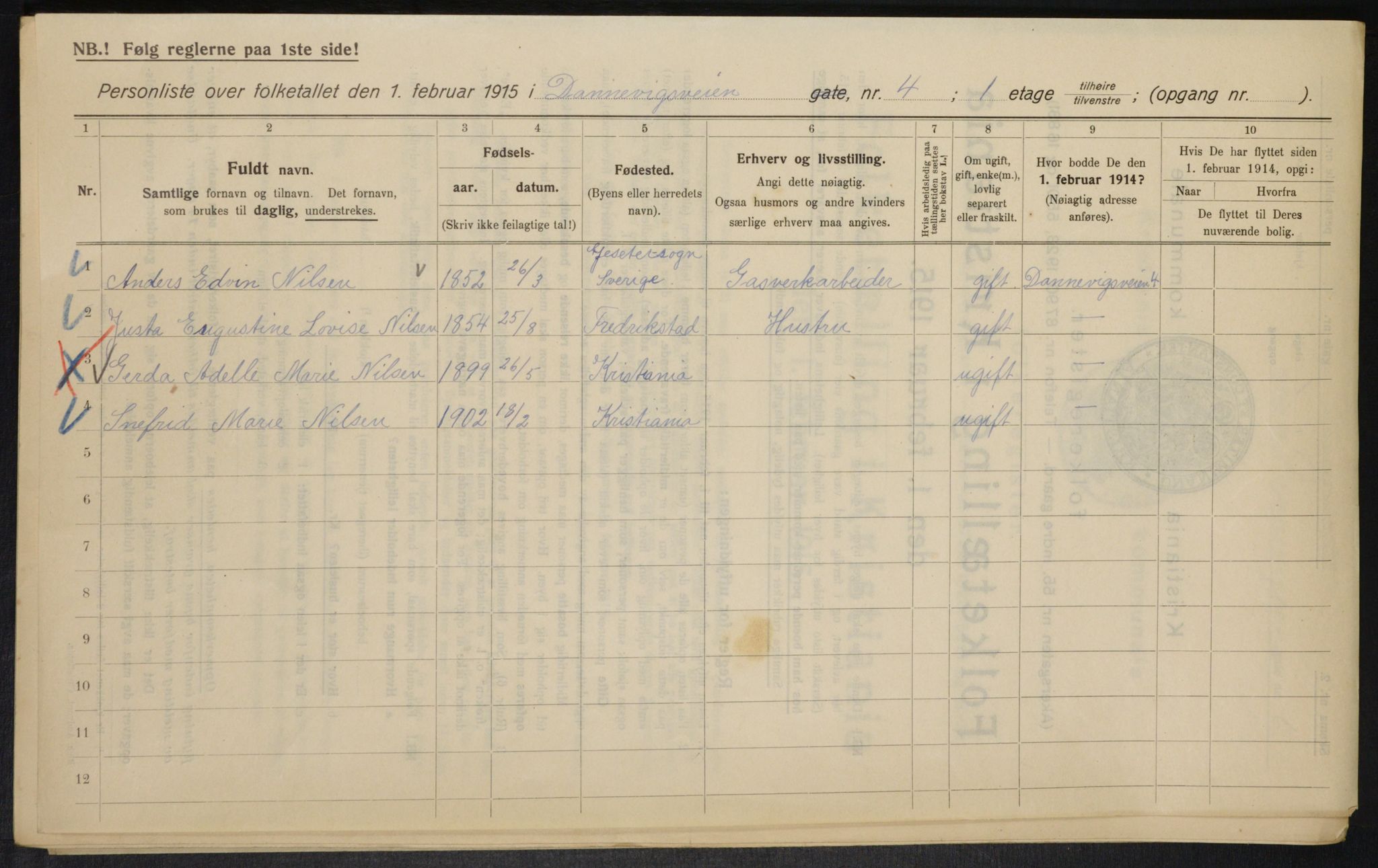 OBA, Municipal Census 1915 for Kristiania, 1915, p. 15056