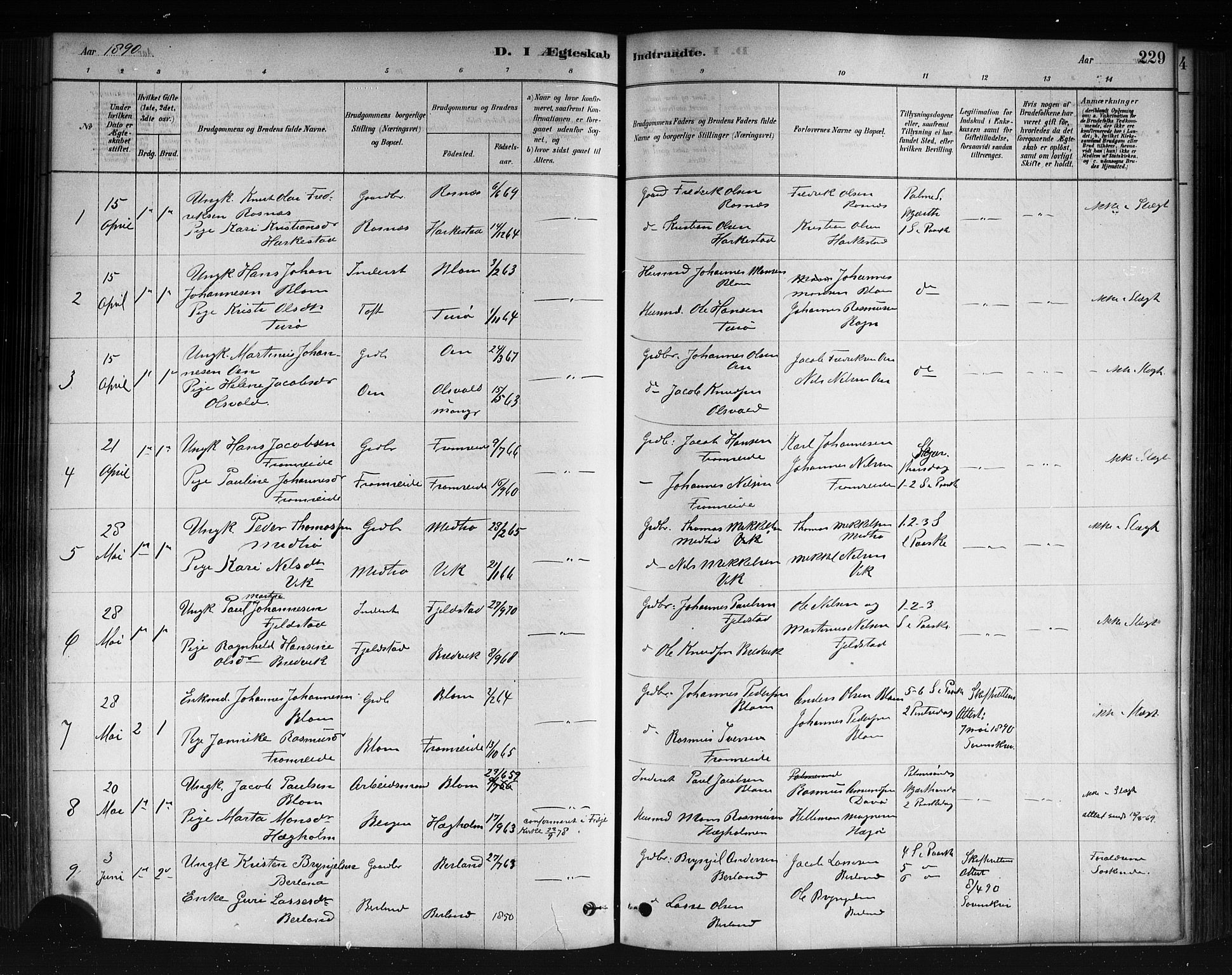 Herdla Sokneprestembete, AV/SAB-A-75701/H/Haa: Parish register (official) no. A 3, 1878-1890, p. 229