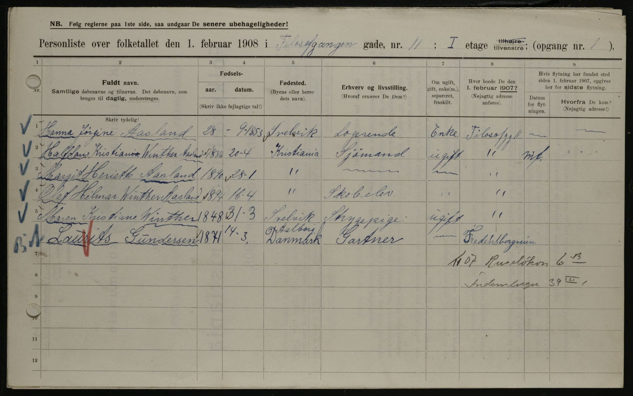 OBA, Municipal Census 1908 for Kristiania, 1908, p. 21951