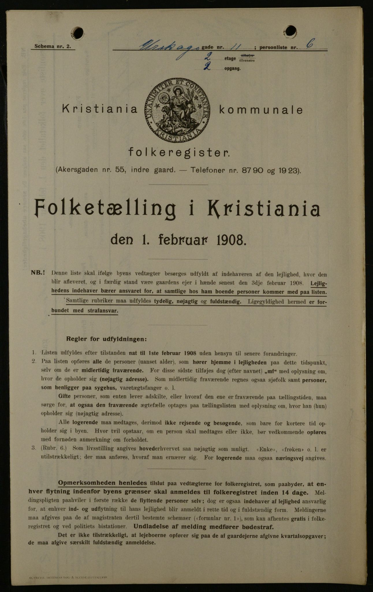 OBA, Municipal Census 1908 for Kristiania, 1908, p. 2688