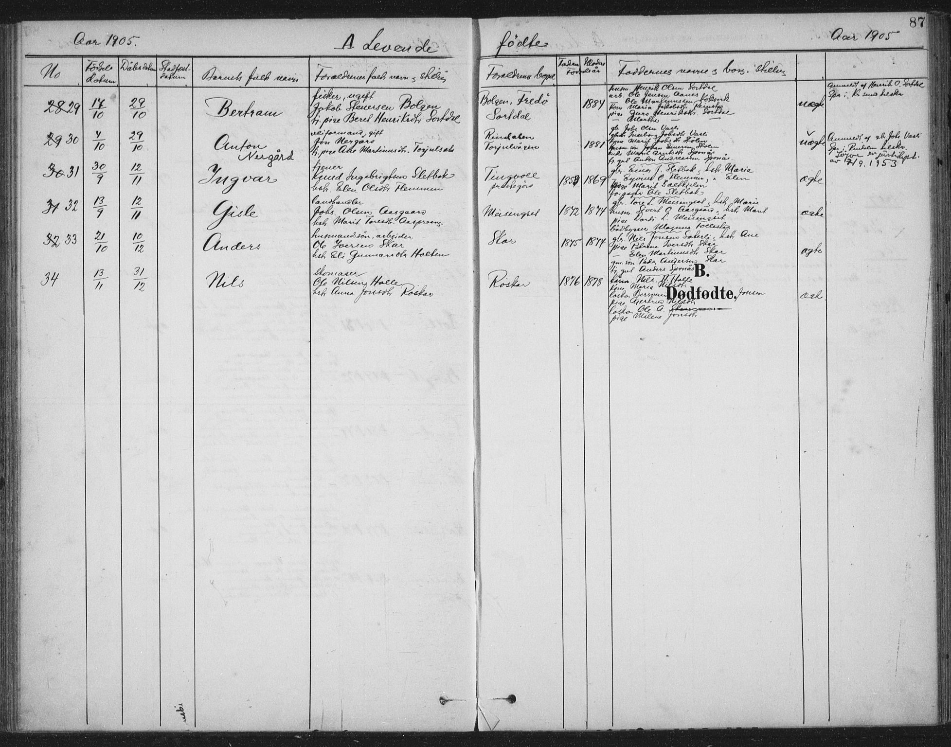 Ministerialprotokoller, klokkerbøker og fødselsregistre - Møre og Romsdal, AV/SAT-A-1454/586/L0988: Parish register (official) no. 586A14, 1893-1905, p. 87