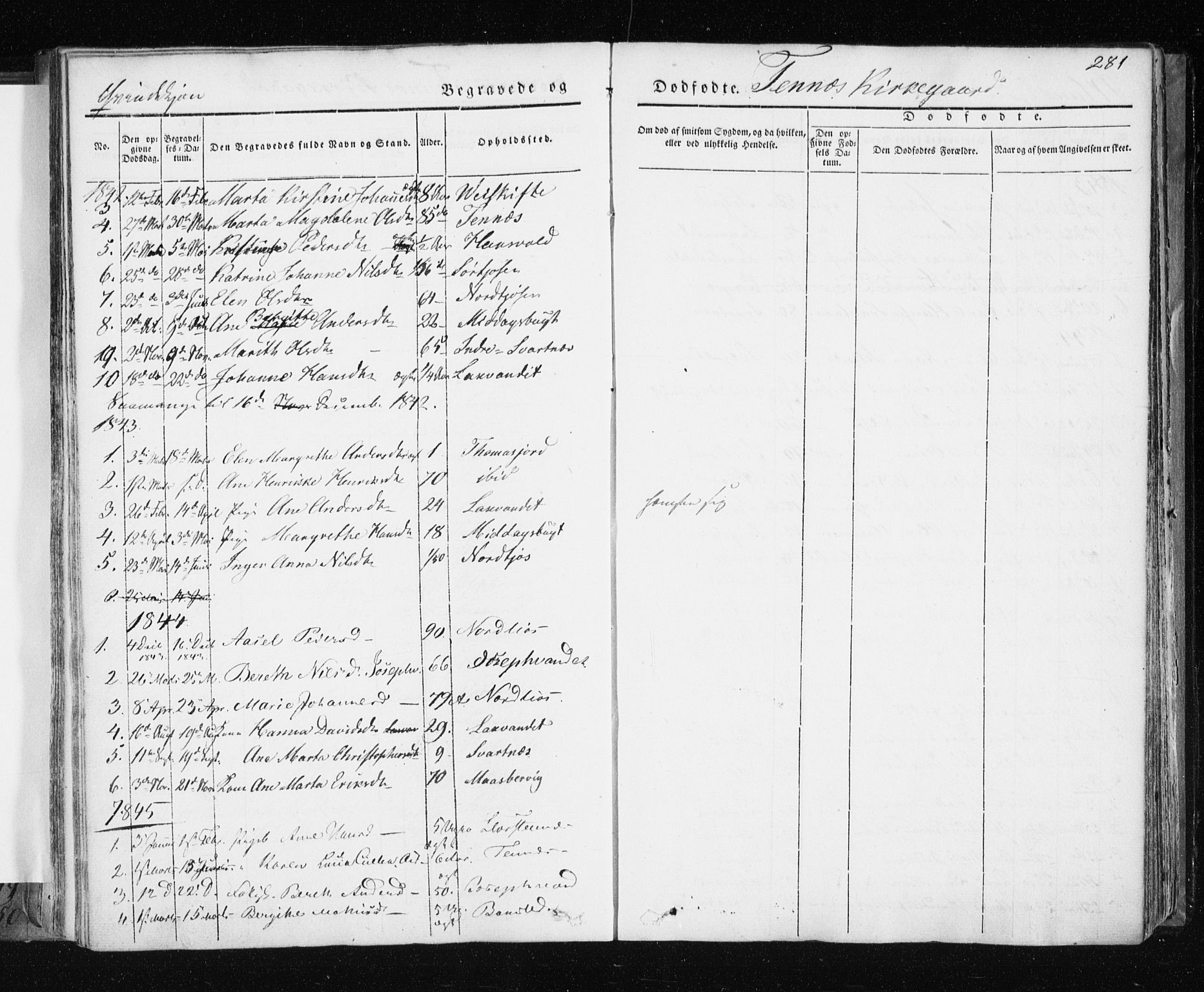 Tromsø sokneprestkontor/stiftsprosti/domprosti, AV/SATØ-S-1343/G/Ga/L0009kirke: Parish register (official) no. 9, 1837-1847, p. 281