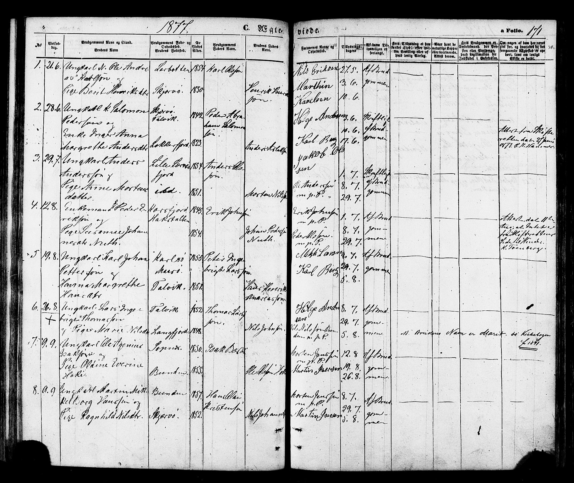 Talvik sokneprestkontor, SATØ/S-1337/H/Ha/L0011kirke: Parish register (official) no. 11, 1864-1877, p. 171
