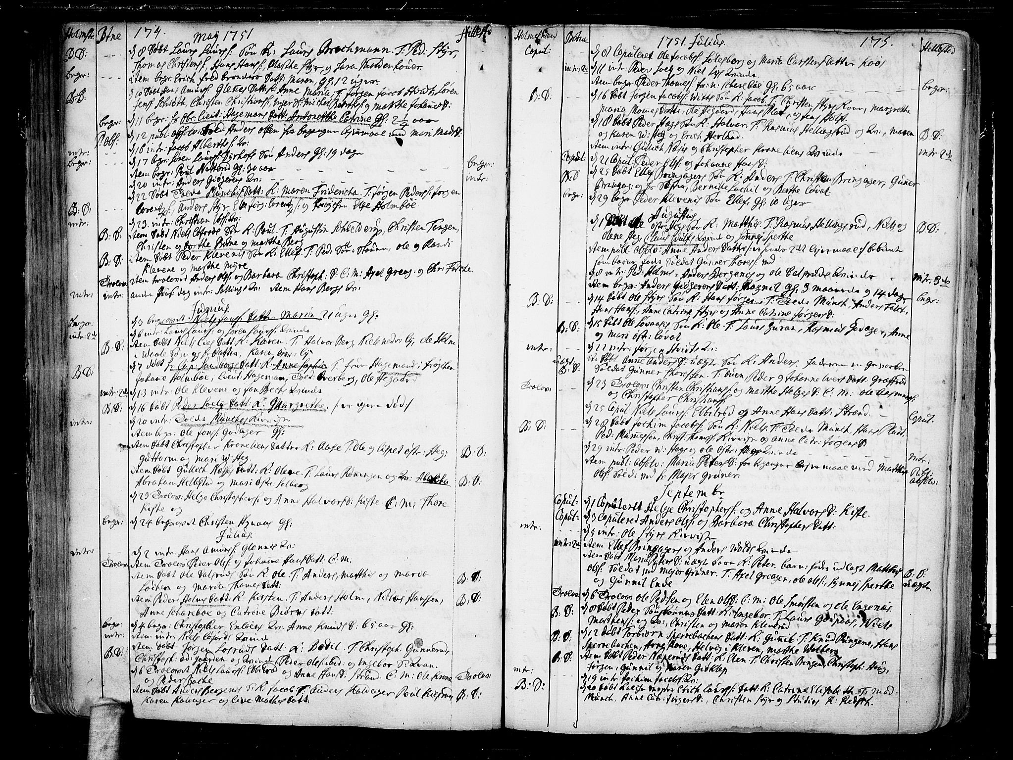 Botne kirkebøker, AV/SAKO-A-340/F/Fa/L0001a: Parish register (official) no. I 1A, 1707-1778, p. 174-175