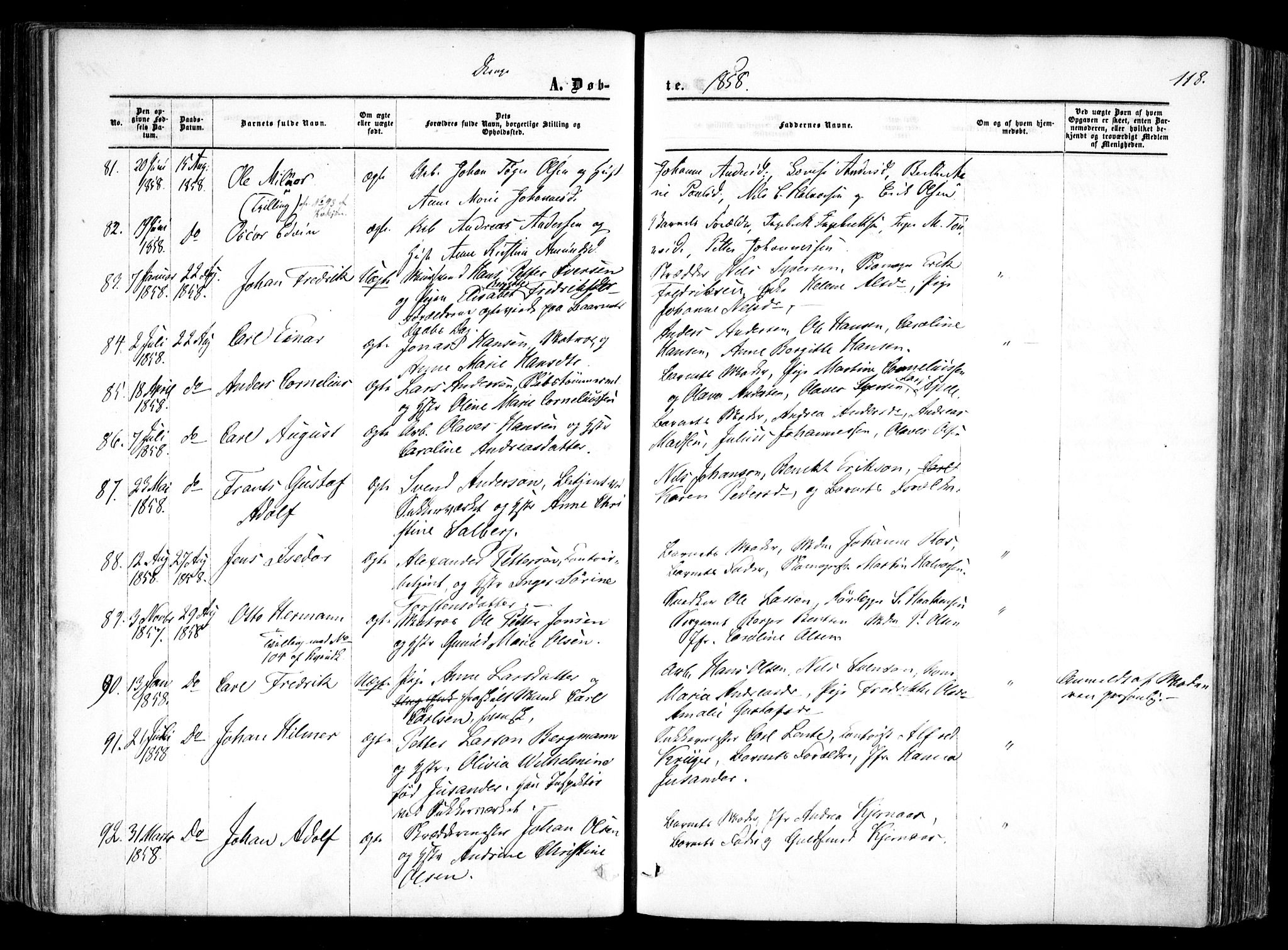 Halden prestekontor Kirkebøker, SAO/A-10909/F/Fa/L0007: Parish register (official) no. I 7, 1857-1865, p. 118