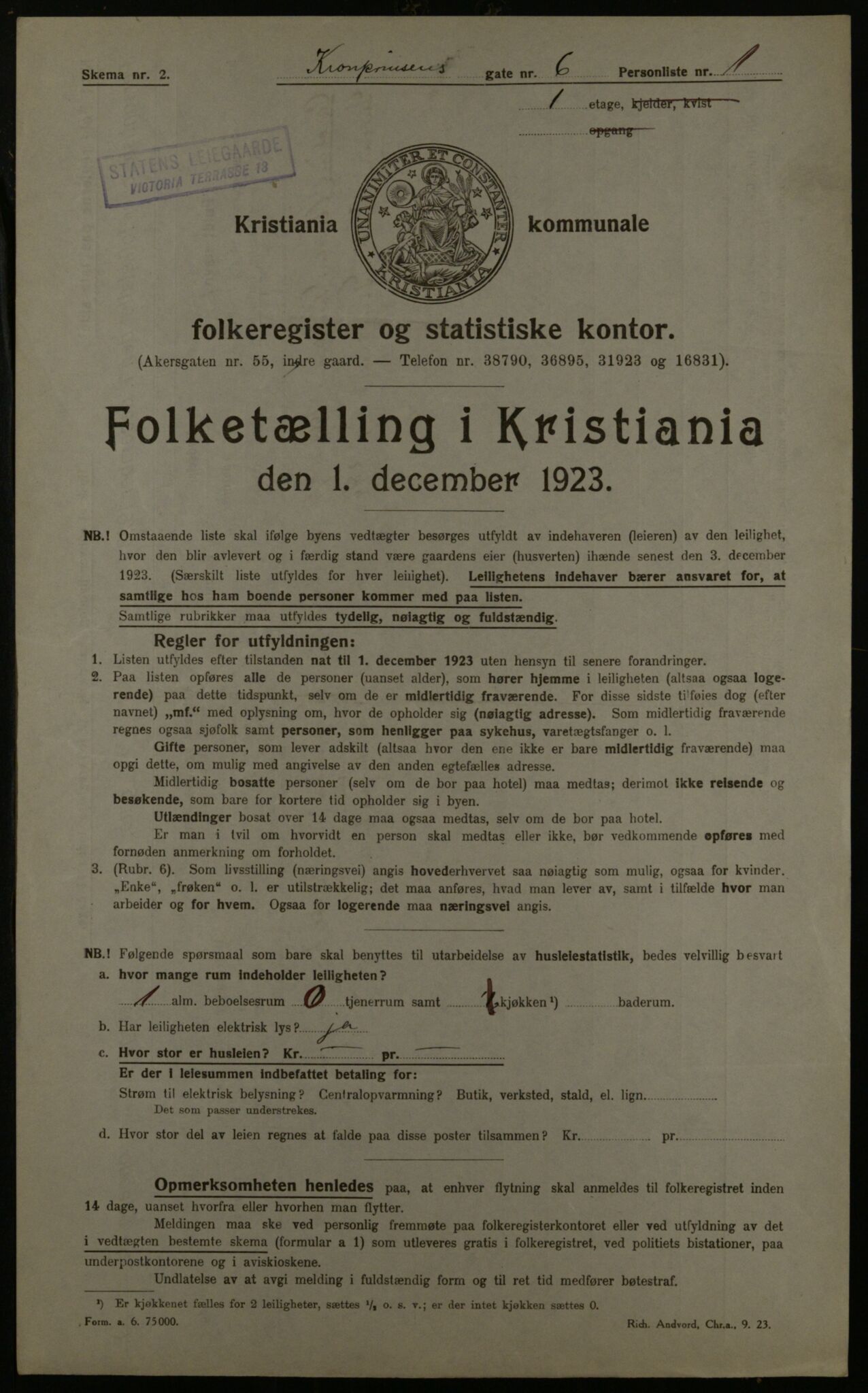 OBA, Municipal Census 1923 for Kristiania, 1923, p. 61185