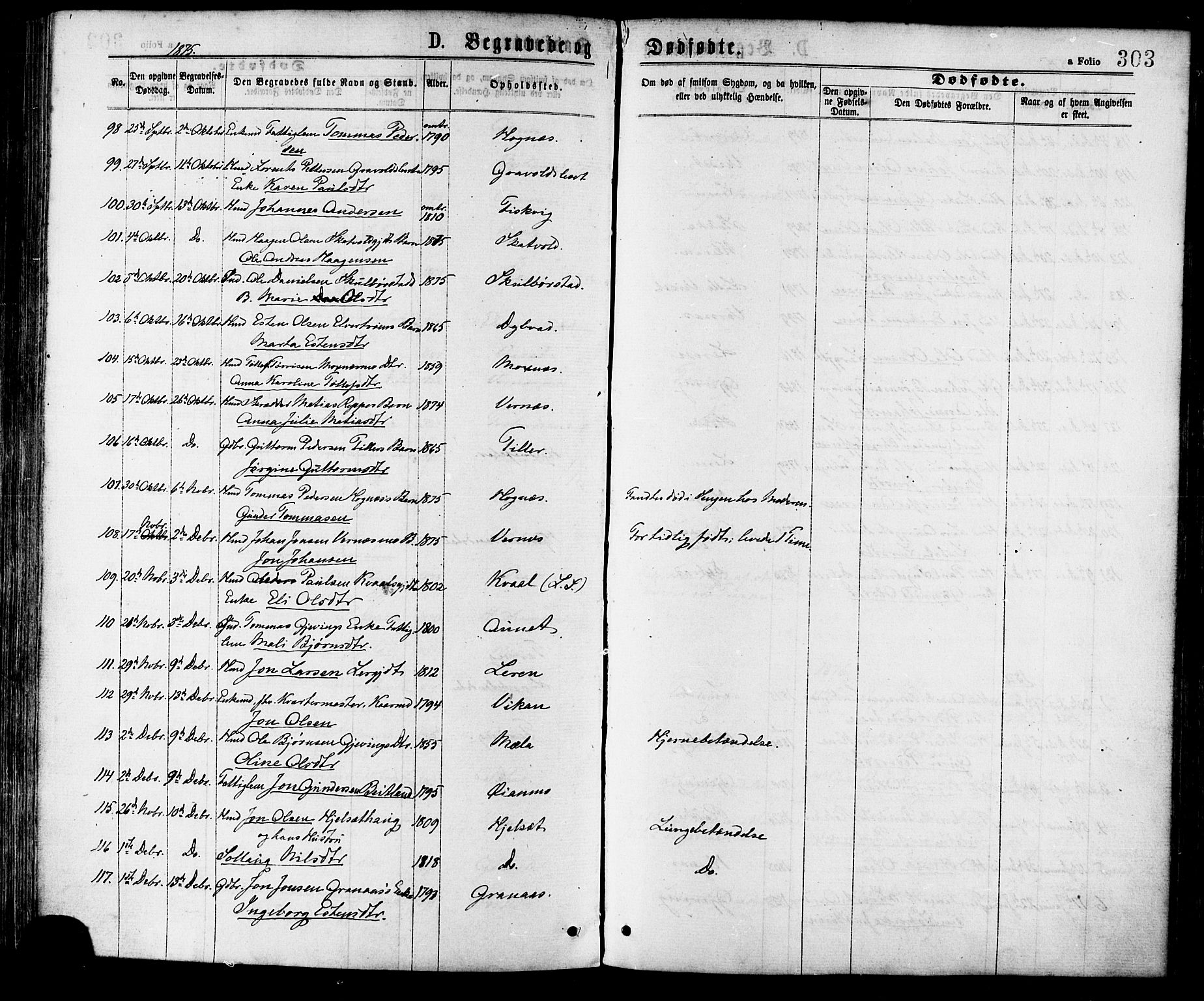 Ministerialprotokoller, klokkerbøker og fødselsregistre - Nord-Trøndelag, SAT/A-1458/709/L0076: Parish register (official) no. 709A16, 1871-1879, p. 303