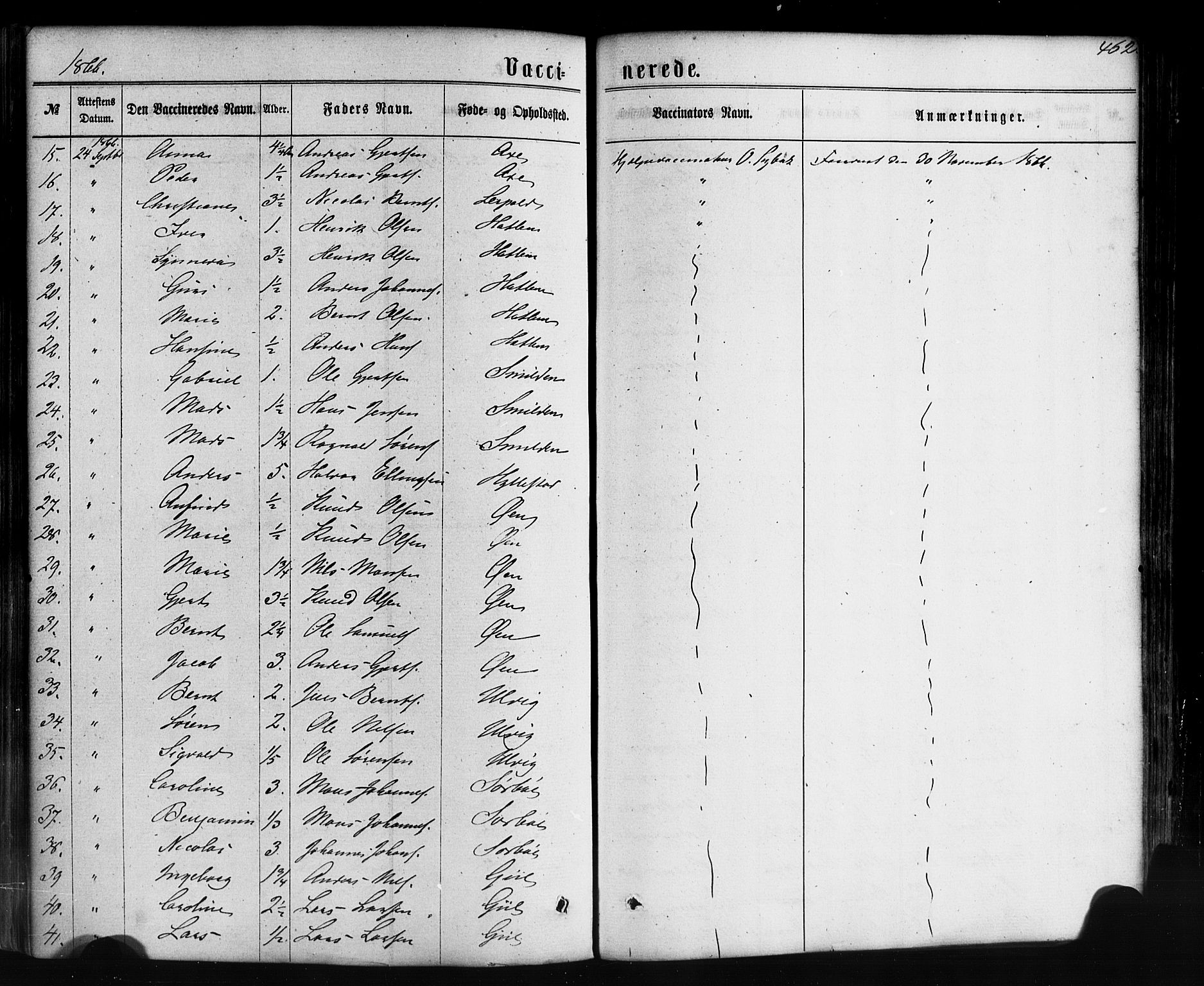 Hyllestad sokneprestembete, SAB/A-80401: Parish register (official) no. A 1, 1861-1886, p. 462