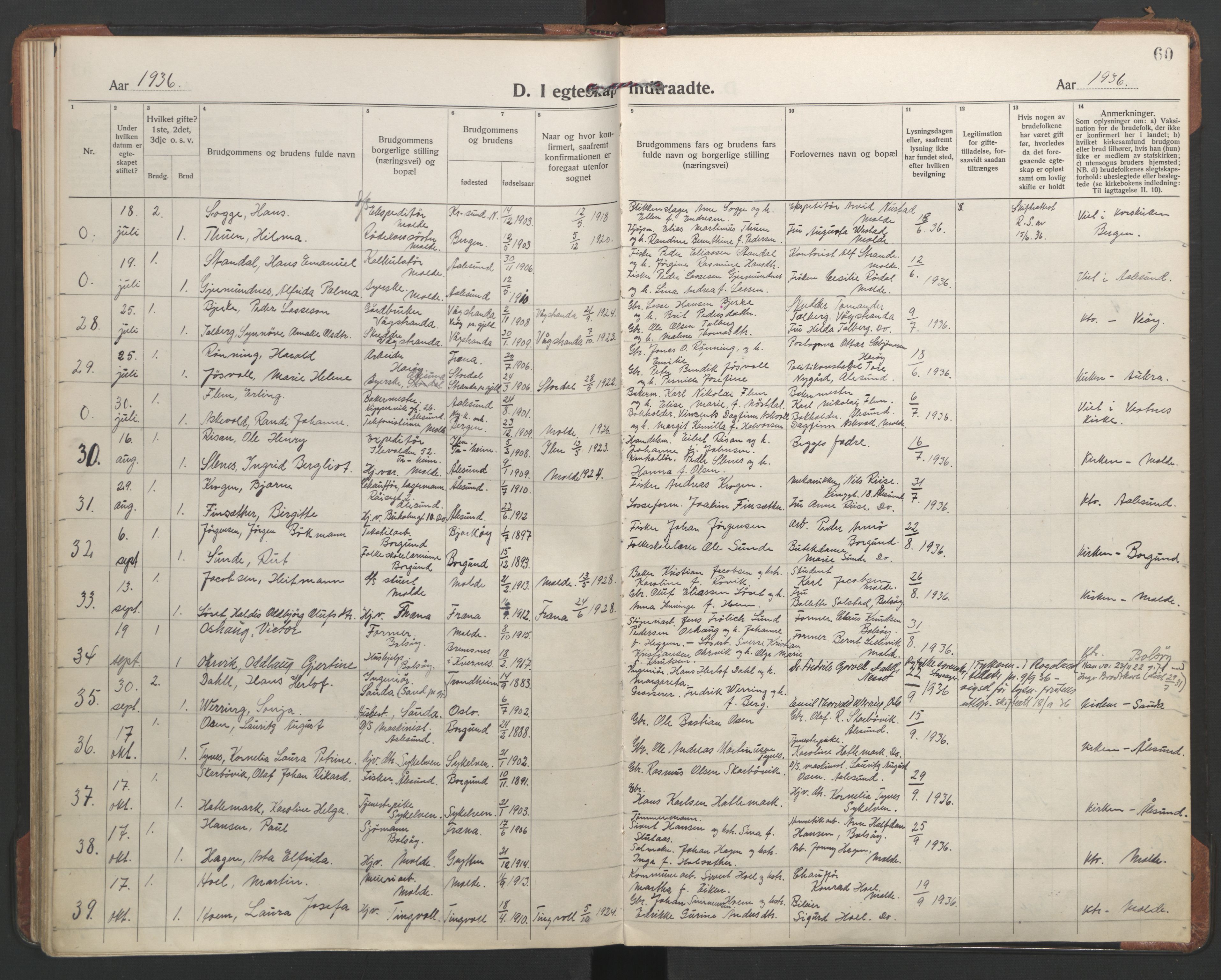 Ministerialprotokoller, klokkerbøker og fødselsregistre - Møre og Romsdal, AV/SAT-A-1454/558/L0698: Parish register (official) no. 558A12, 1922-1937, p. 60