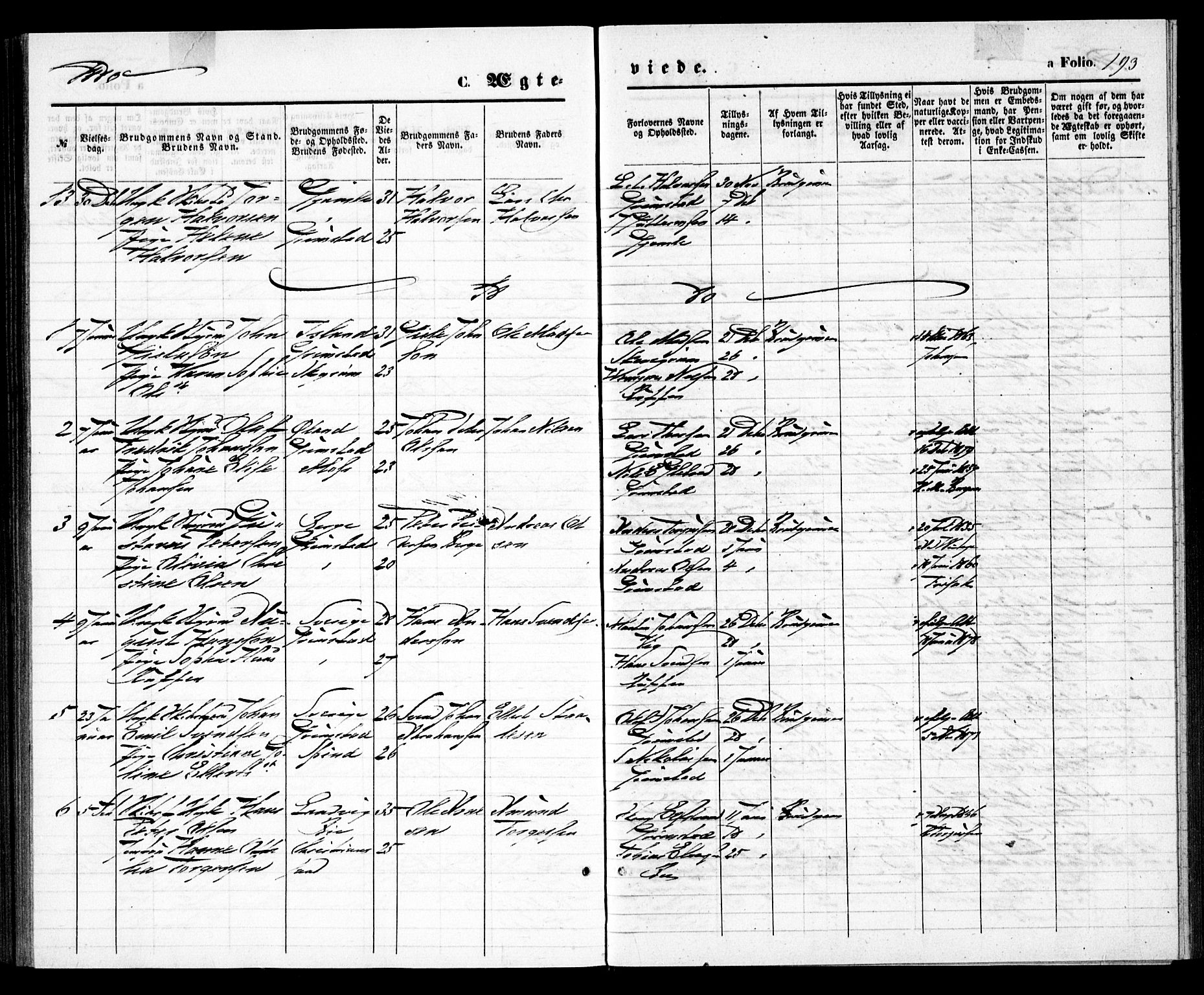 Grimstad sokneprestkontor, SAK/1111-0017/F/Fa/L0002: Parish register (official) no. A 1, 1869-1881, p. 193