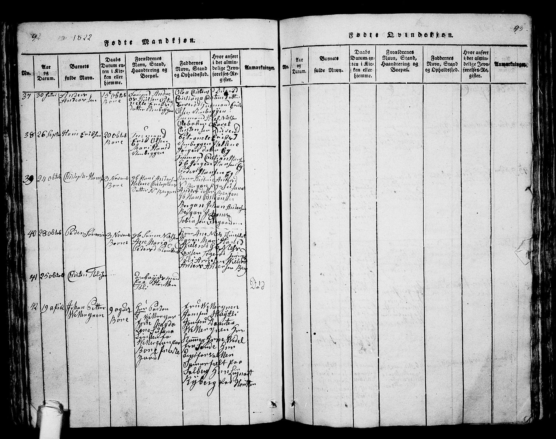 Borre kirkebøker, AV/SAKO-A-338/G/Ga/L0001: Parish register (copy) no. I 1, 1815-1851, p. 92-93