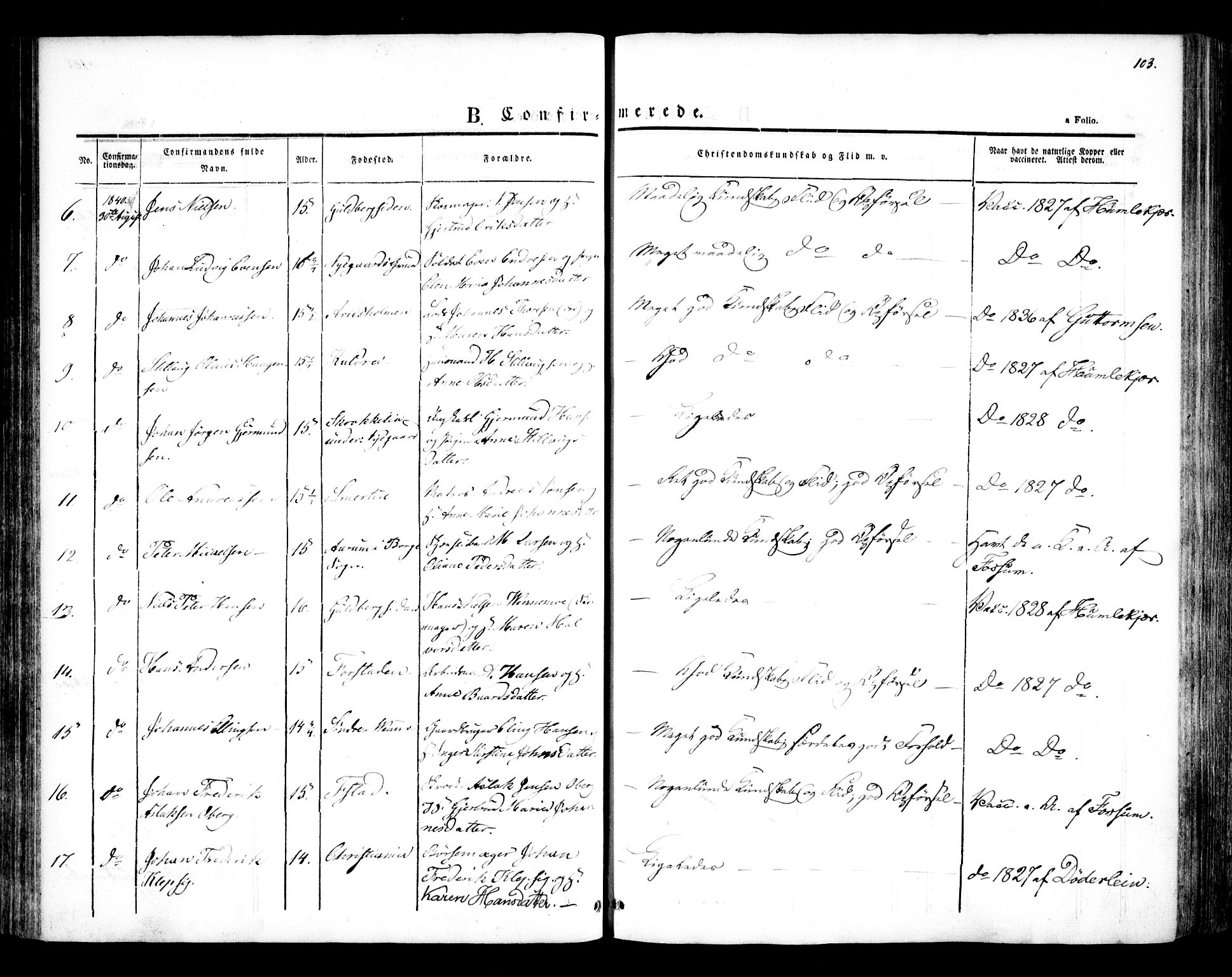 Glemmen prestekontor Kirkebøker, AV/SAO-A-10908/F/Fa/L0005: Parish register (official) no. 5, 1838-1852, p. 103