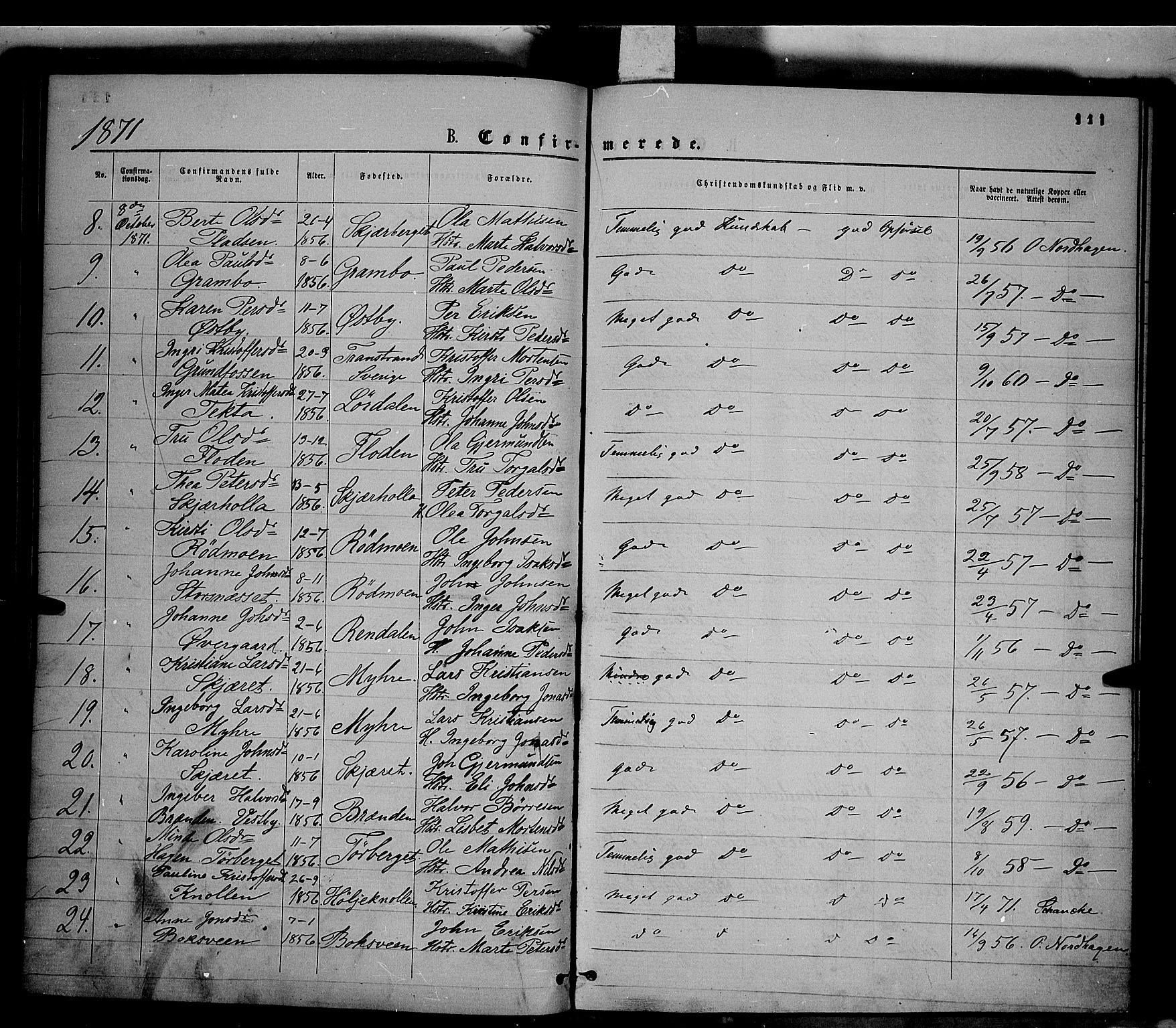 Trysil prestekontor, AV/SAH-PREST-046/H/Ha/Haa/L0006: Parish register (official) no. 6, 1866-1873, p. 111