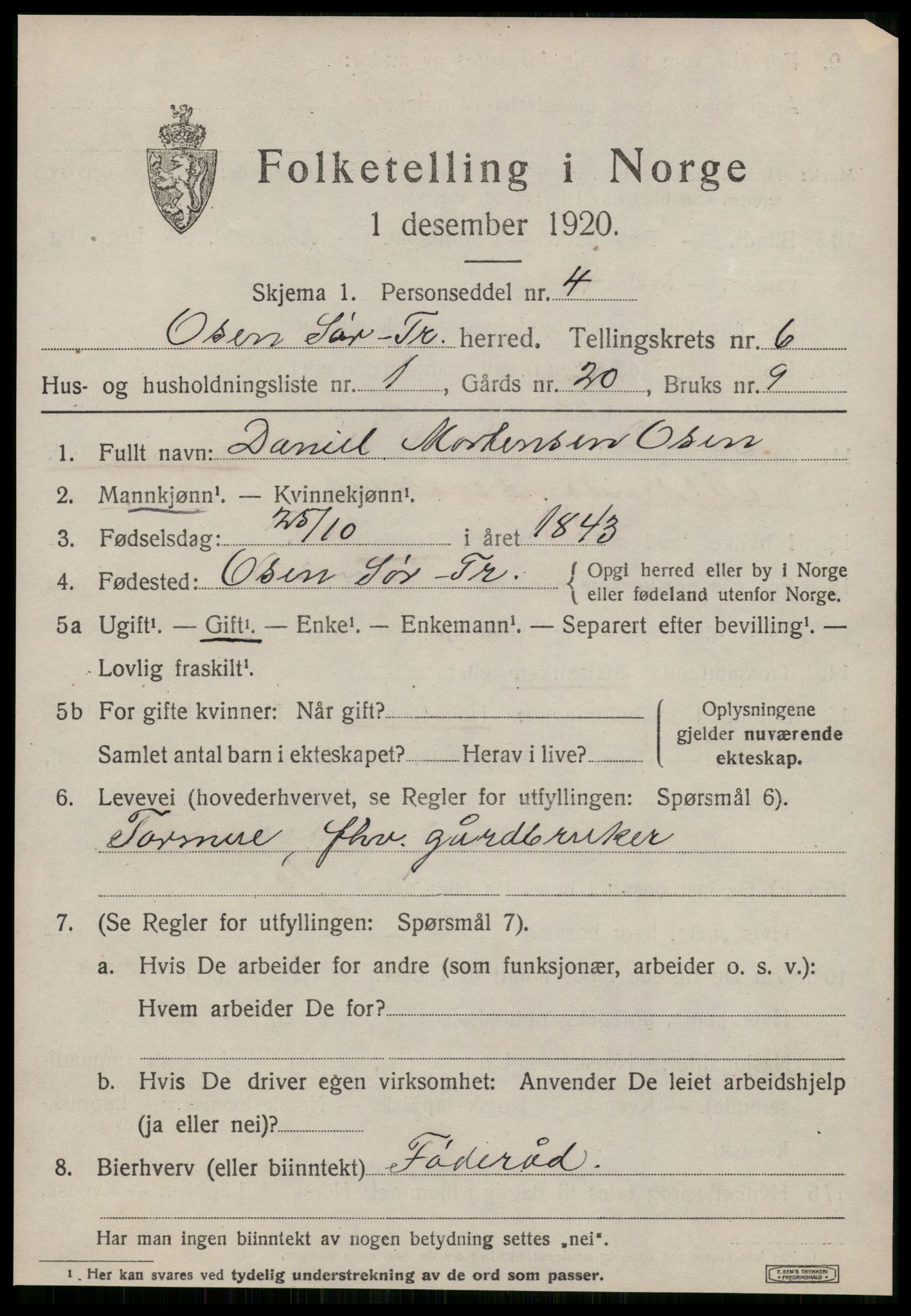 SAT, 1920 census for Osen, 1920, p. 2553