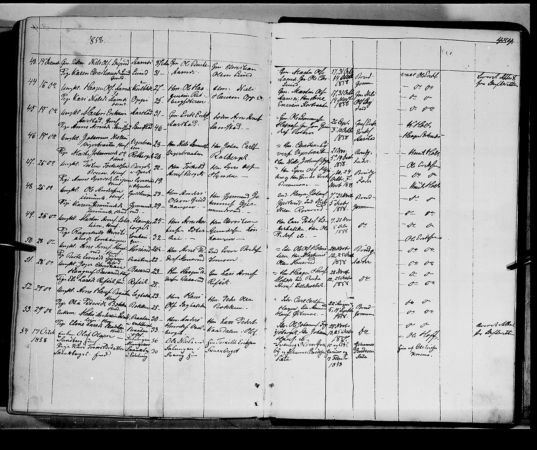 Grue prestekontor, SAH/PREST-036/H/Ha/Haa/L0008: Parish register (official) no. 8, 1847-1858, p. 484